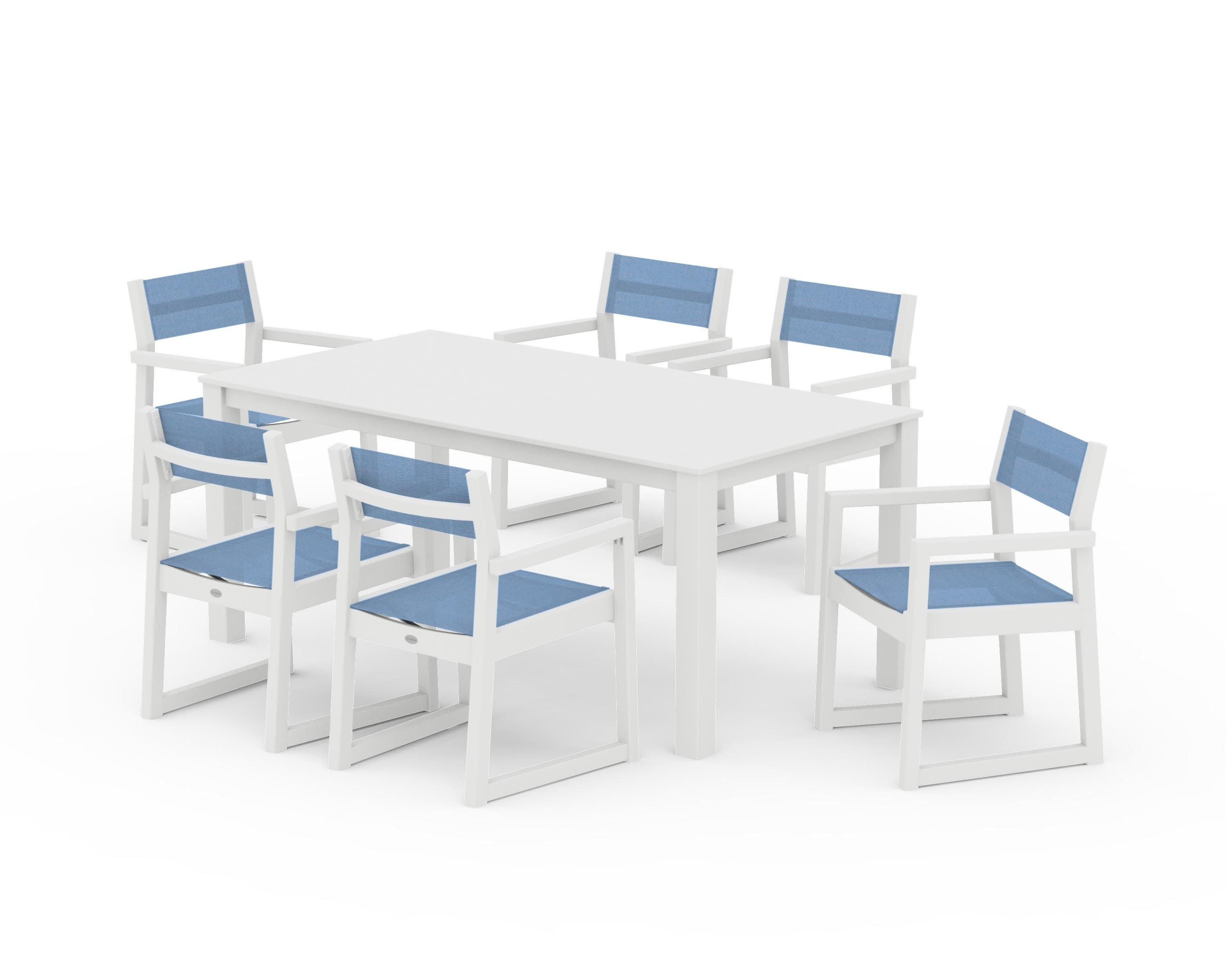 EDGE Sling Arm Chair 7-Piece Parsons Dining Set in White / Poolside Sling