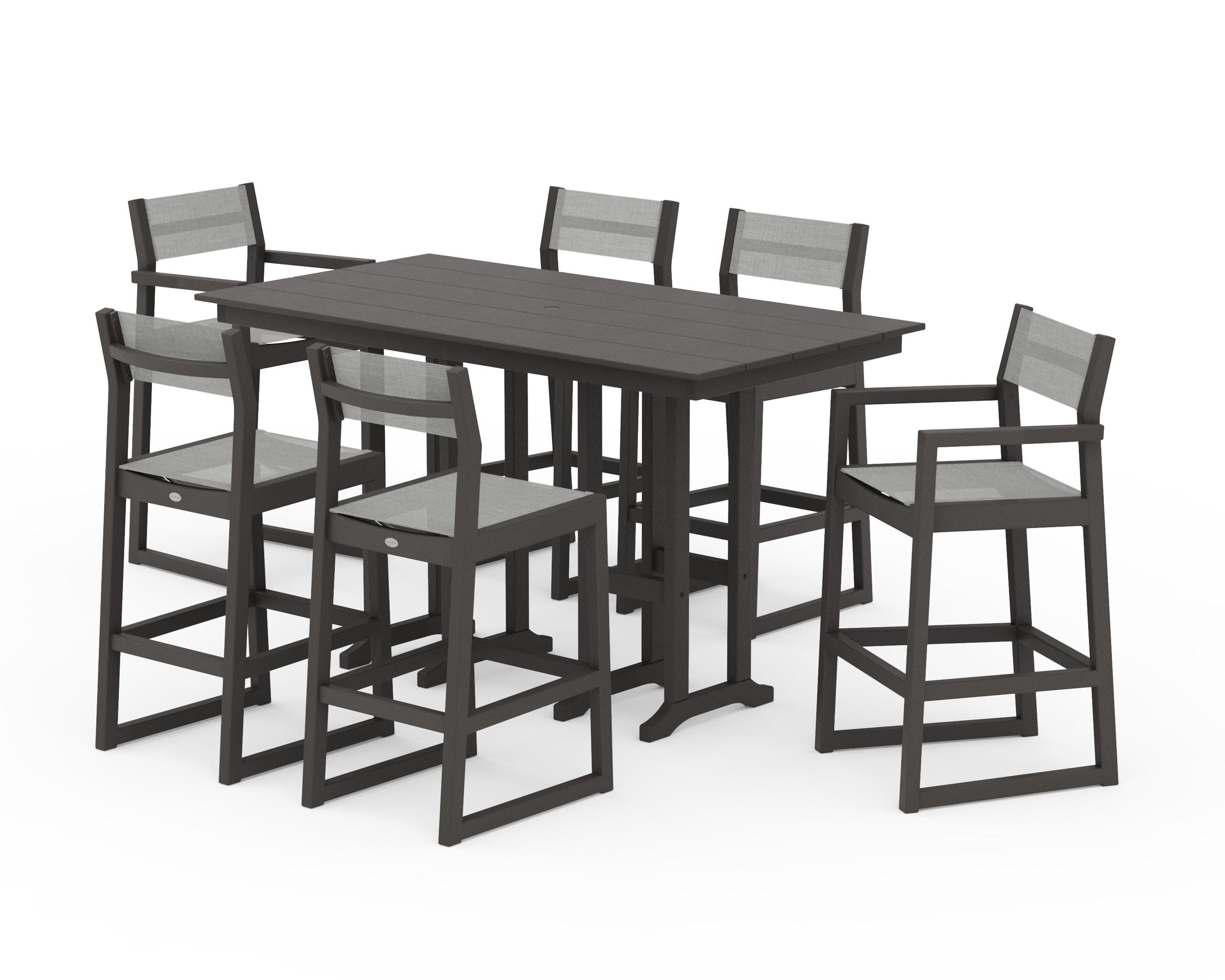 EDGE Sling 7-Piece Farmhouse Bar Set in Vintage Coffee / Metallic Sling