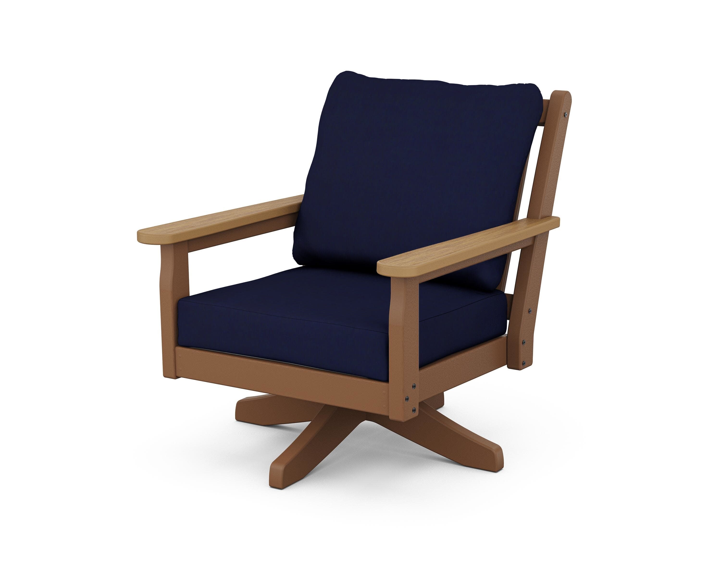 Chippendale Deep Seating Swivel Chair in Teak / Natural / Navy