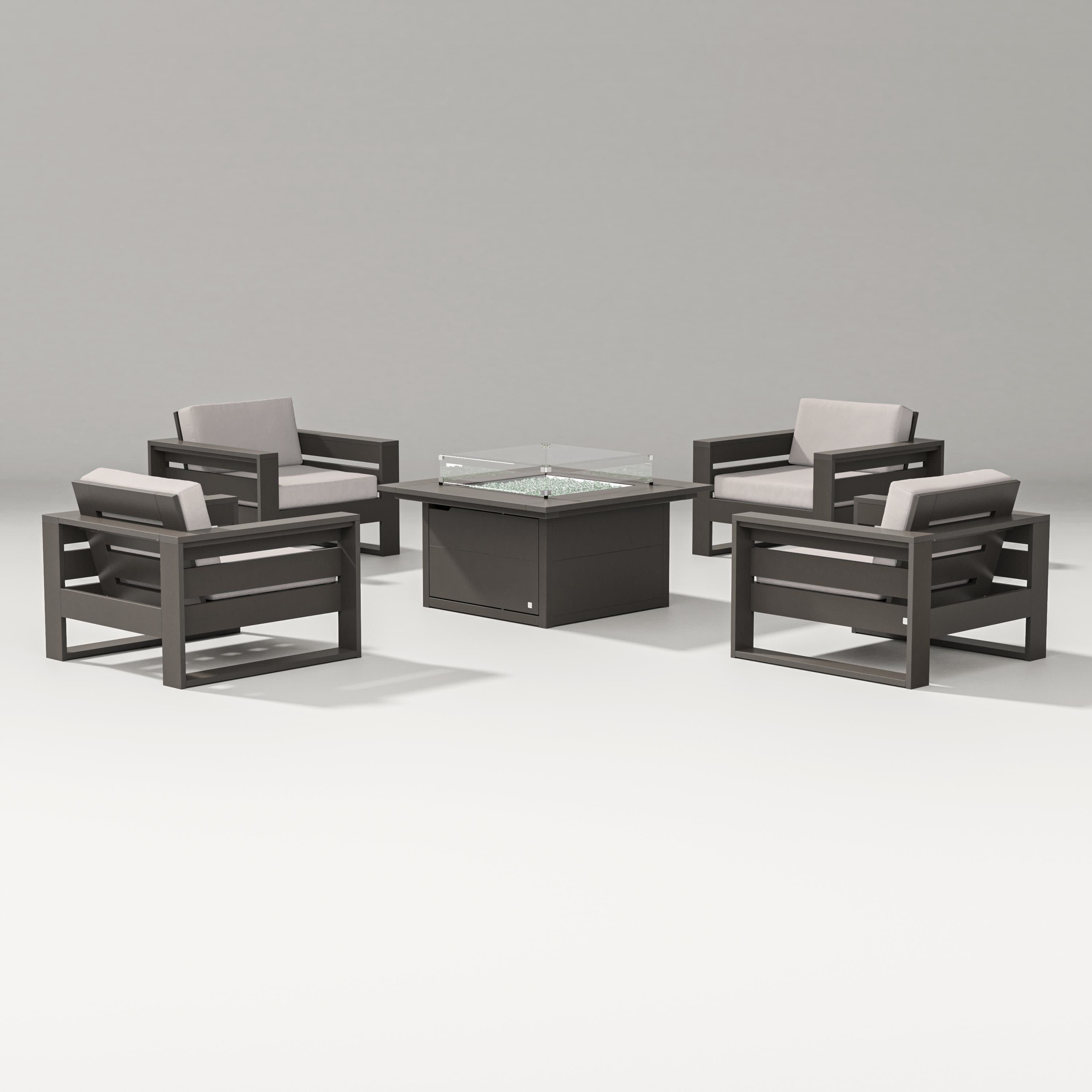 Latitude 5-Piece Lounge Fire Table Set in Vintage Coffee / Dune Burlap