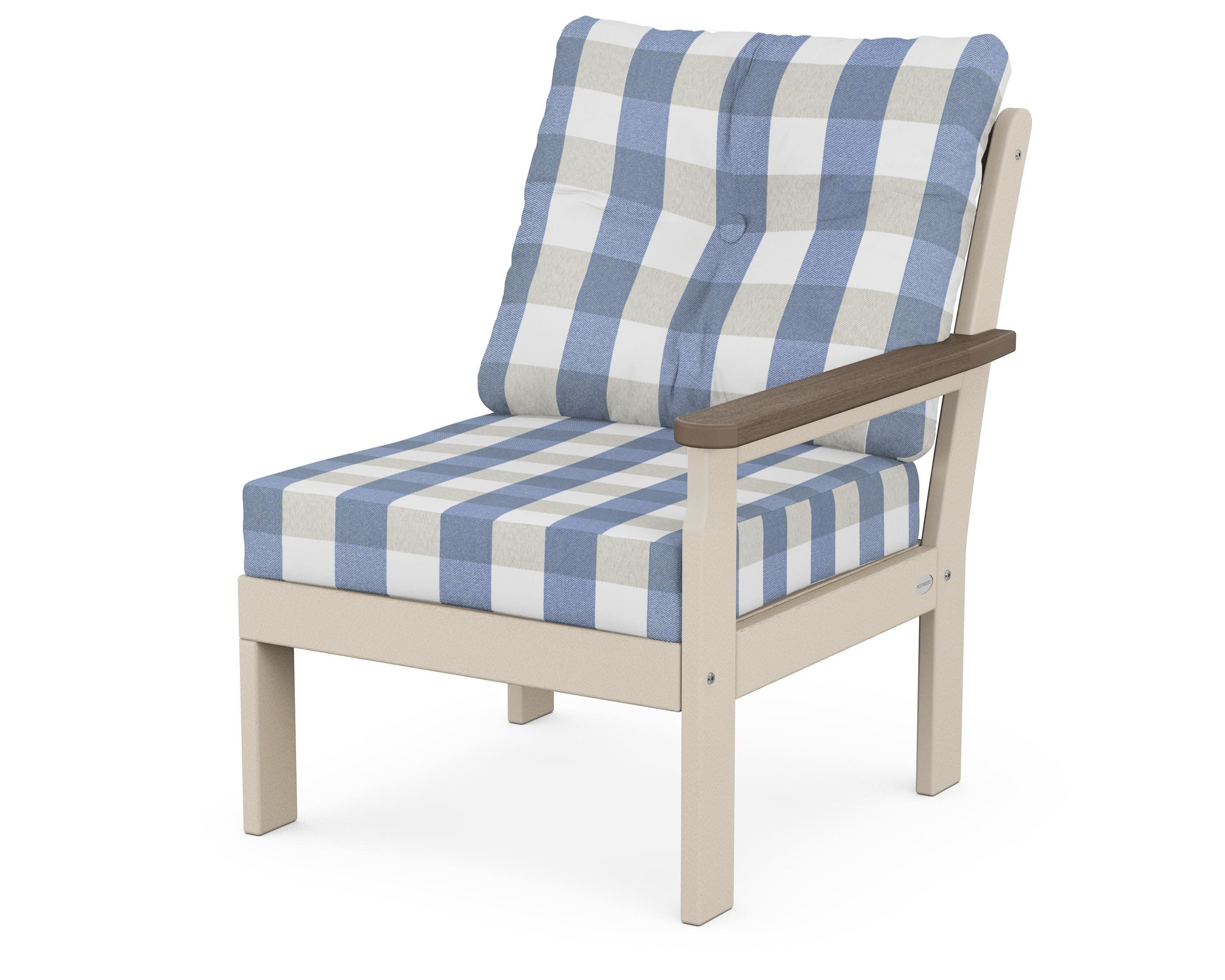 Vineyard Modular Right Arm Chair in Sand / Kona / Buffalo Plaid Sky Blue