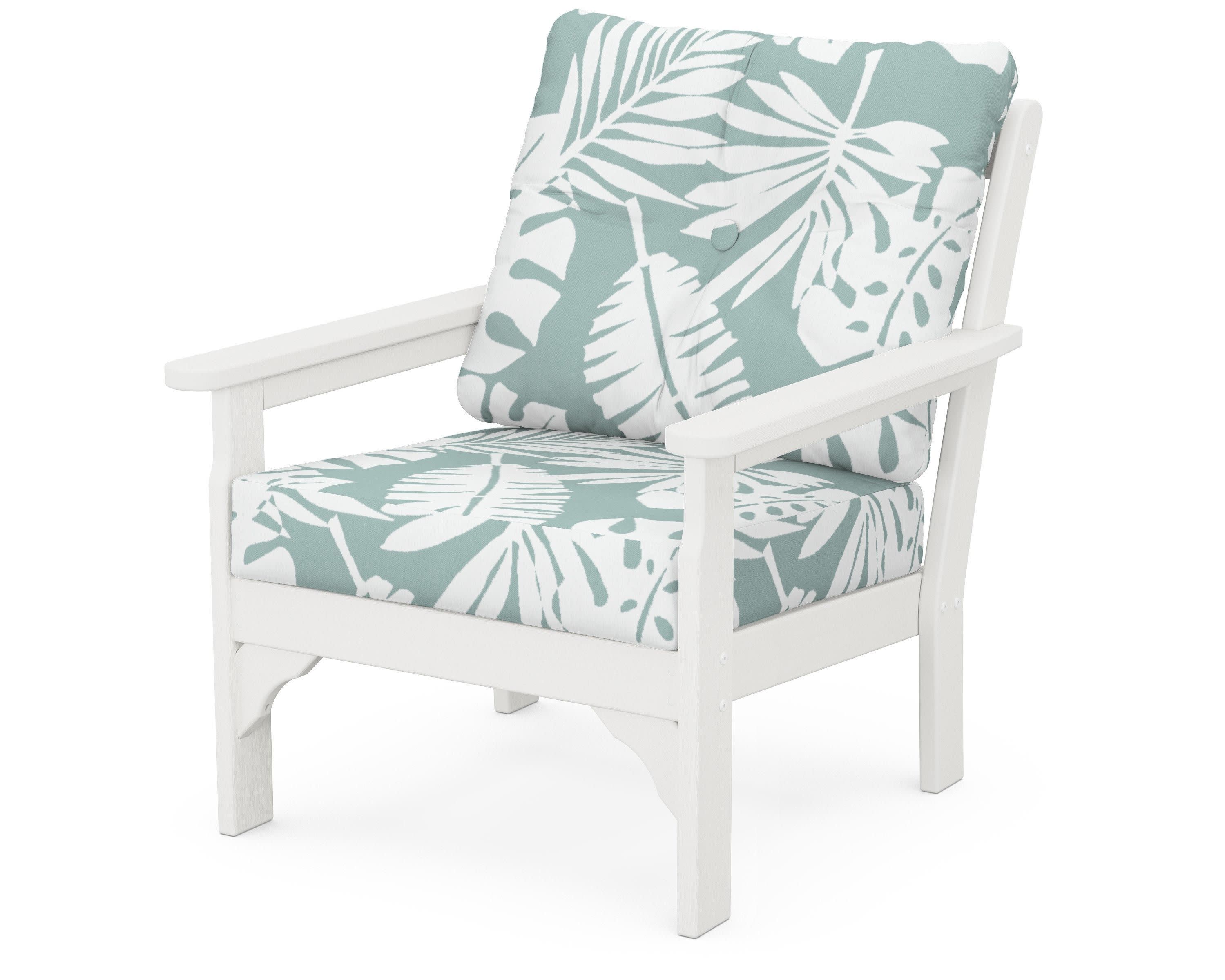 Vineyard Deep Seating Chair in Vintage White / Leaf Glacier Spa