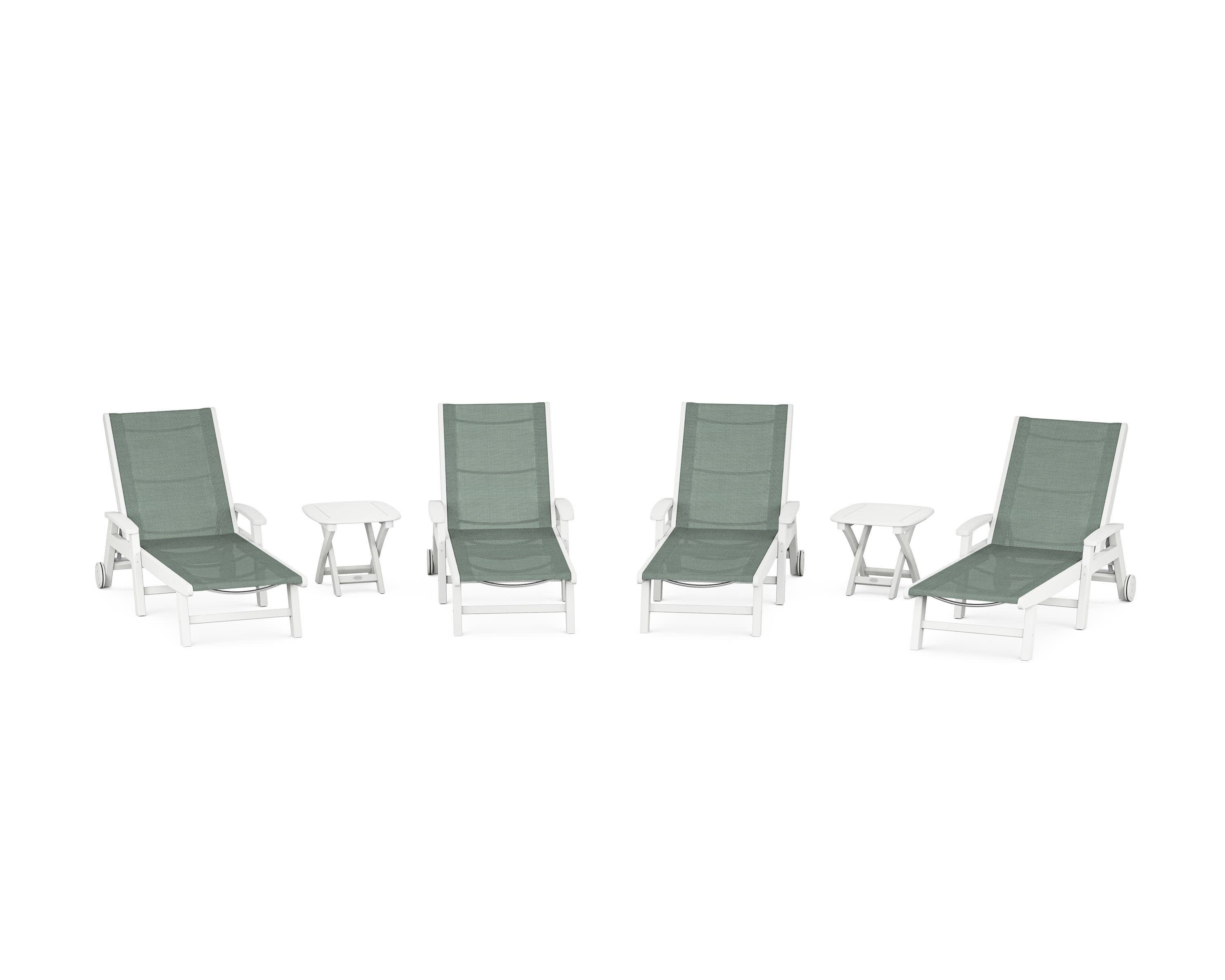 Coastal Chaise 6-Piece Set with Wheels in White / Dupioni Sea Mist Sling