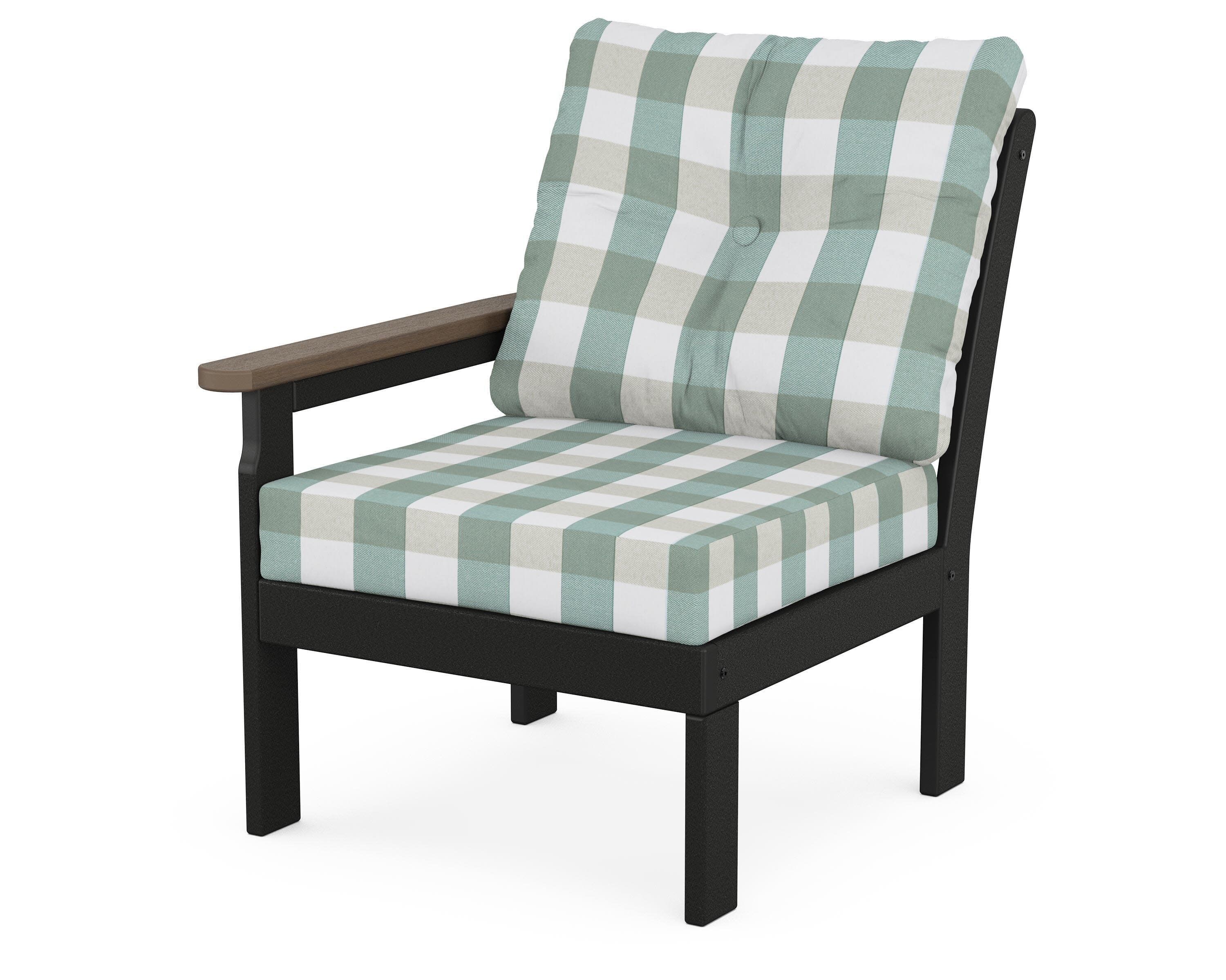 Vineyard Modular Left Arm Chair in Black / Kona / Buffalo Plaid Glacier Spa