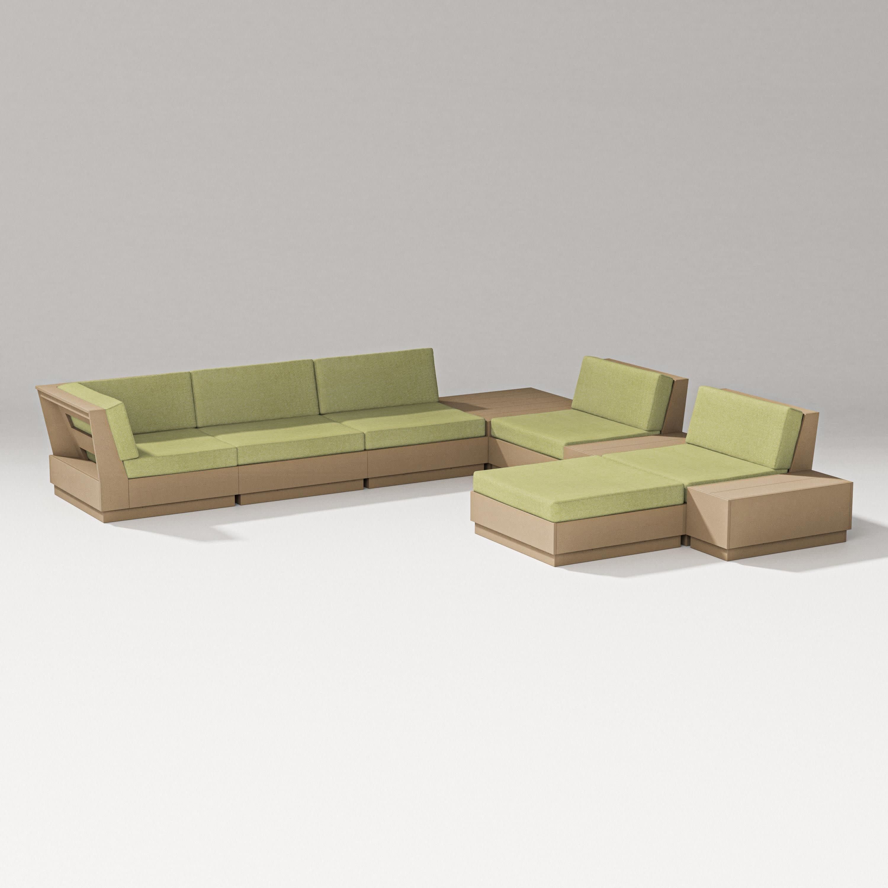 Elevate 9-Piece Conversation Sectional in Vintage Sahara / Chartreuse Boucle