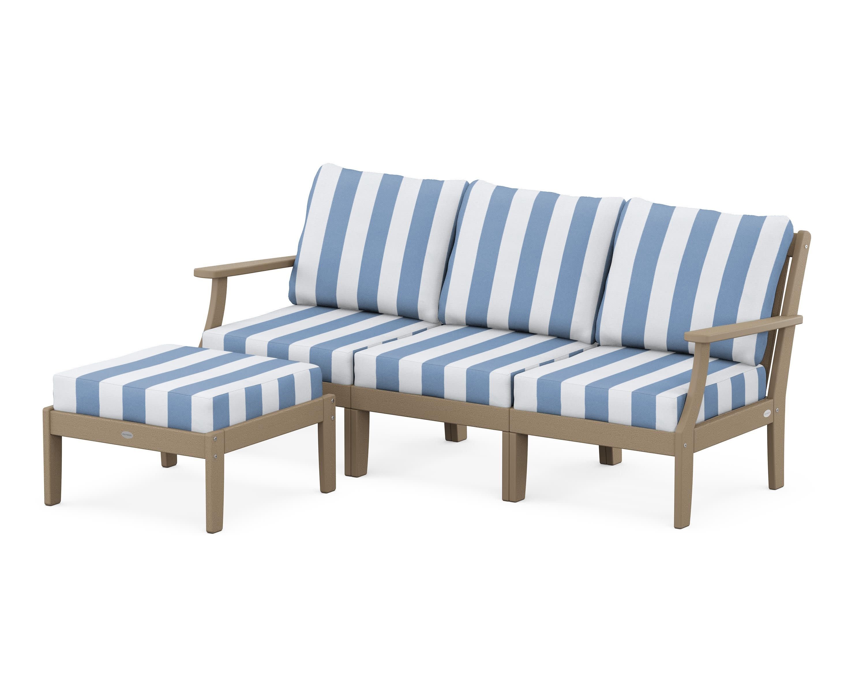 Braxton Modular 4-Piece Deep Seating Set with Ottoman in Vintage Sahara / Cabana Stripe Sky Blue