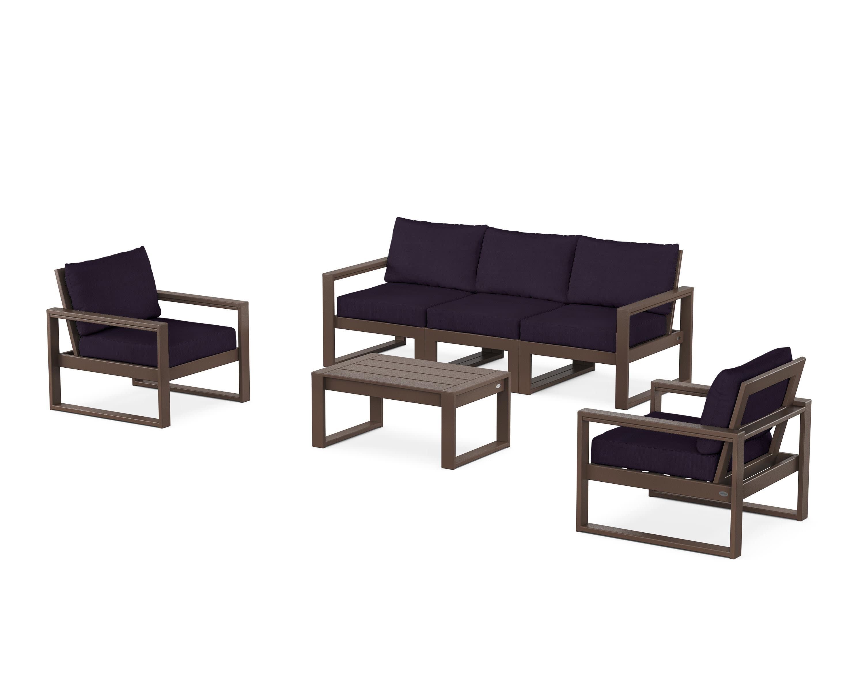 EDGE Sectional 4-Piece Deep Seating Set with Sofa in Mahogany / Navy Linen