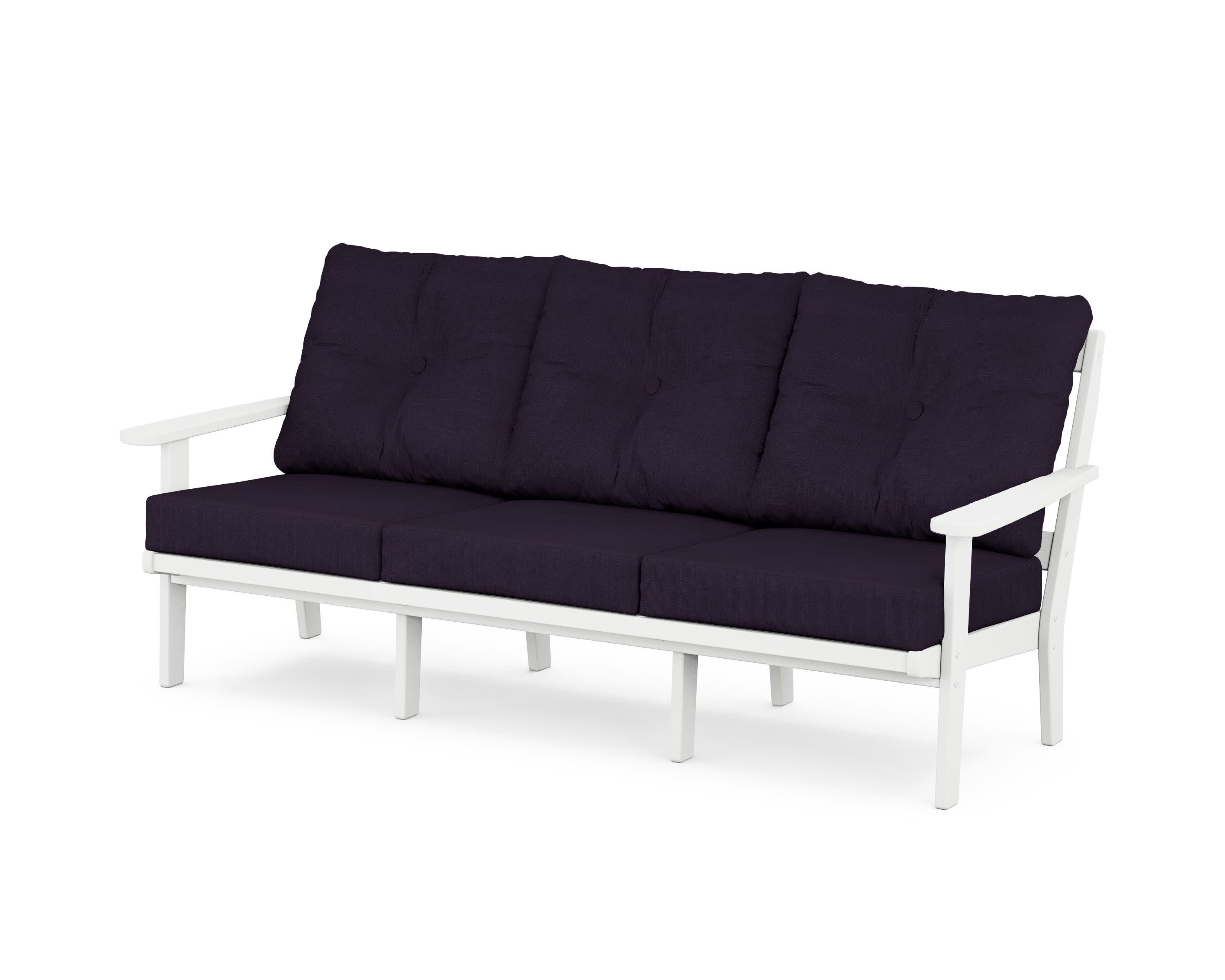 Mission Deep Seating Sofa in White / Navy Linen