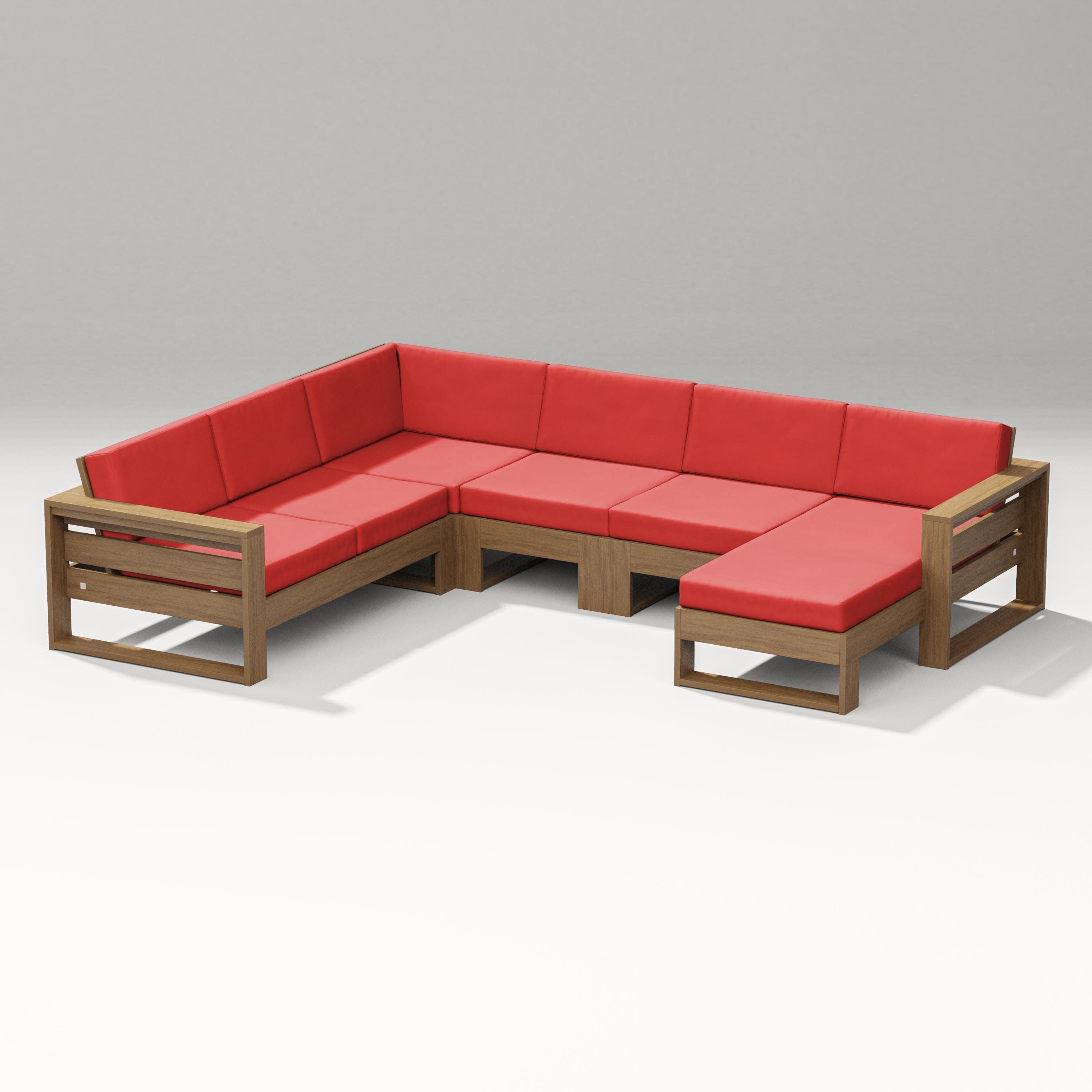 Latitude Corner Sectional with Right Chaise in Natural / Crimson Linen