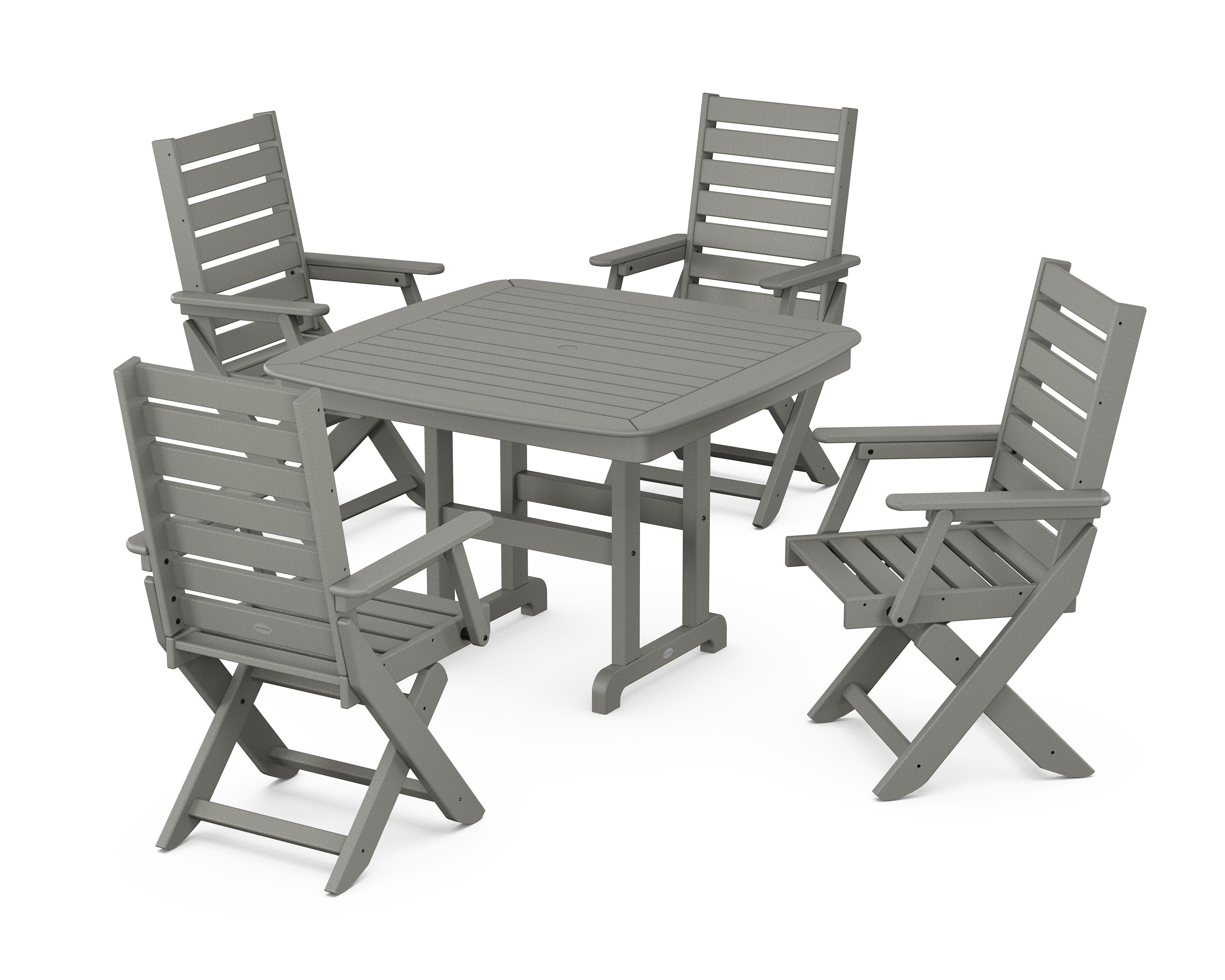 Captain Folding Chair 5-Piece Dining Set with Trestle Legs in Slate Grey
