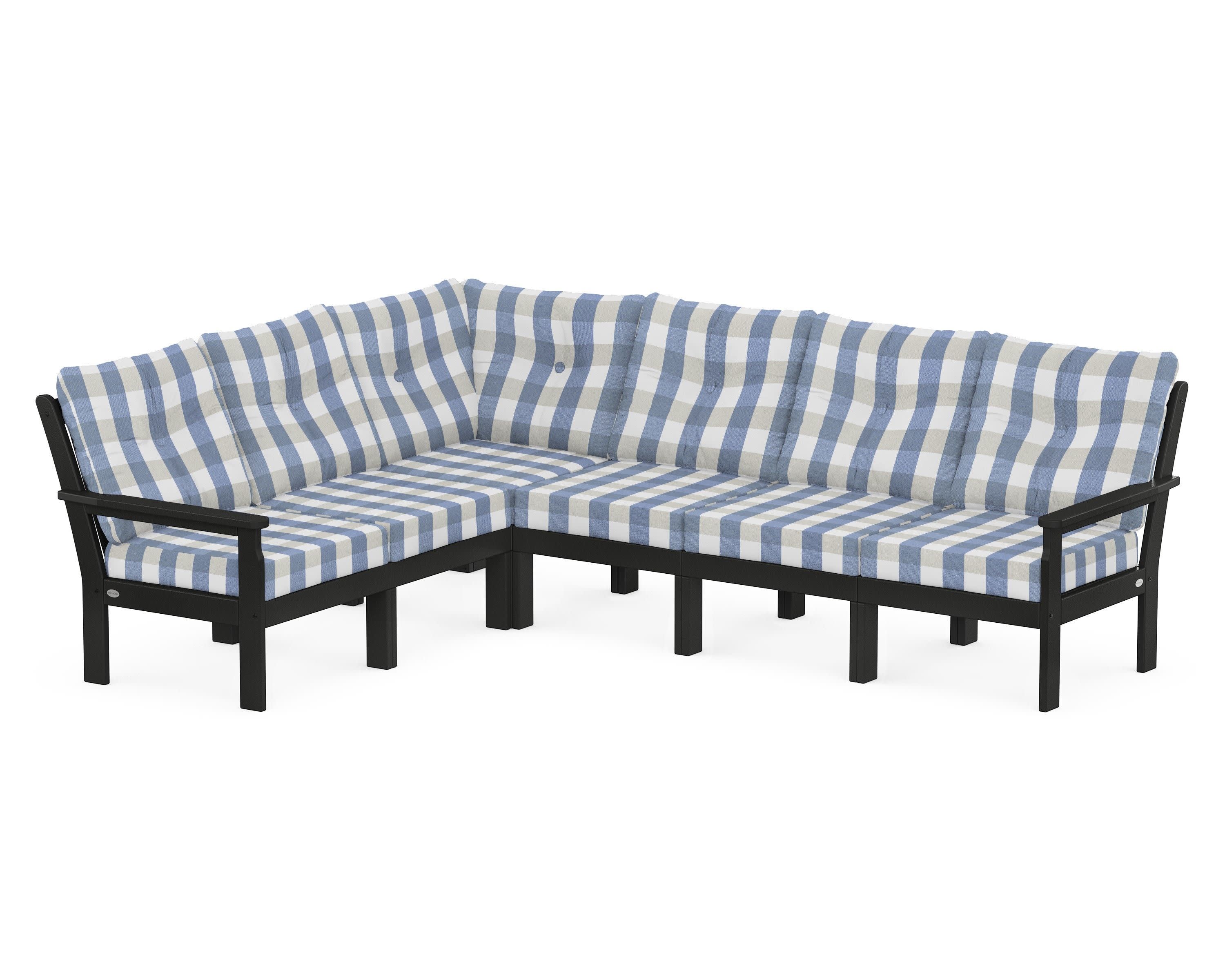 Vineyard 6-Piece Sectional in Black / Buffalo Plaid Sky Blue