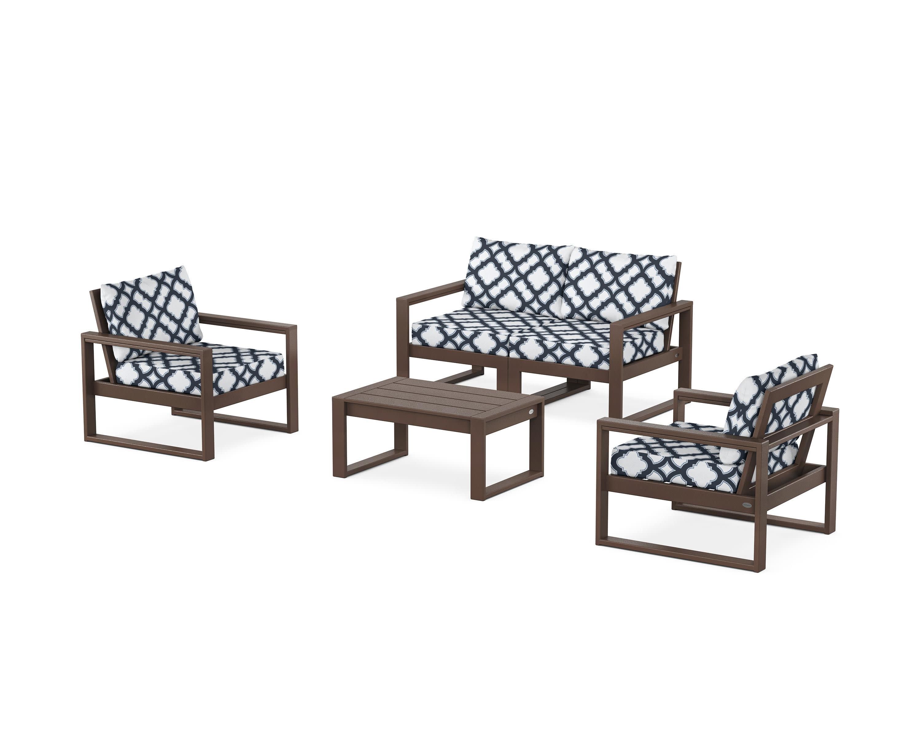 EDGE Sectional 4-Piece Deep Seating Set with Loveseat in Mahogany / Trellis Marine Indigo