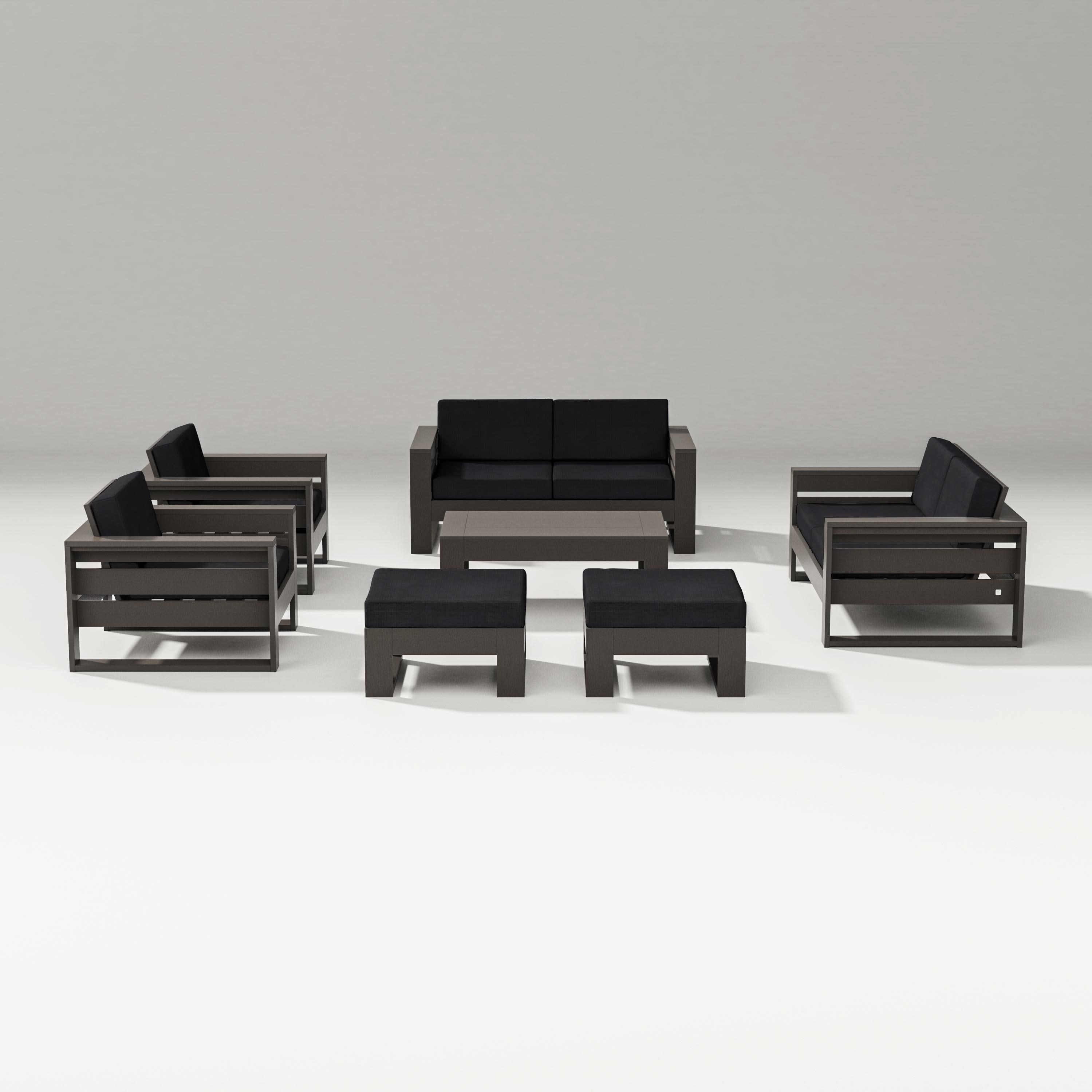 Latitude 7-Piece Lounge Loveseat Set in Vintage Coffee / Midnight Linen