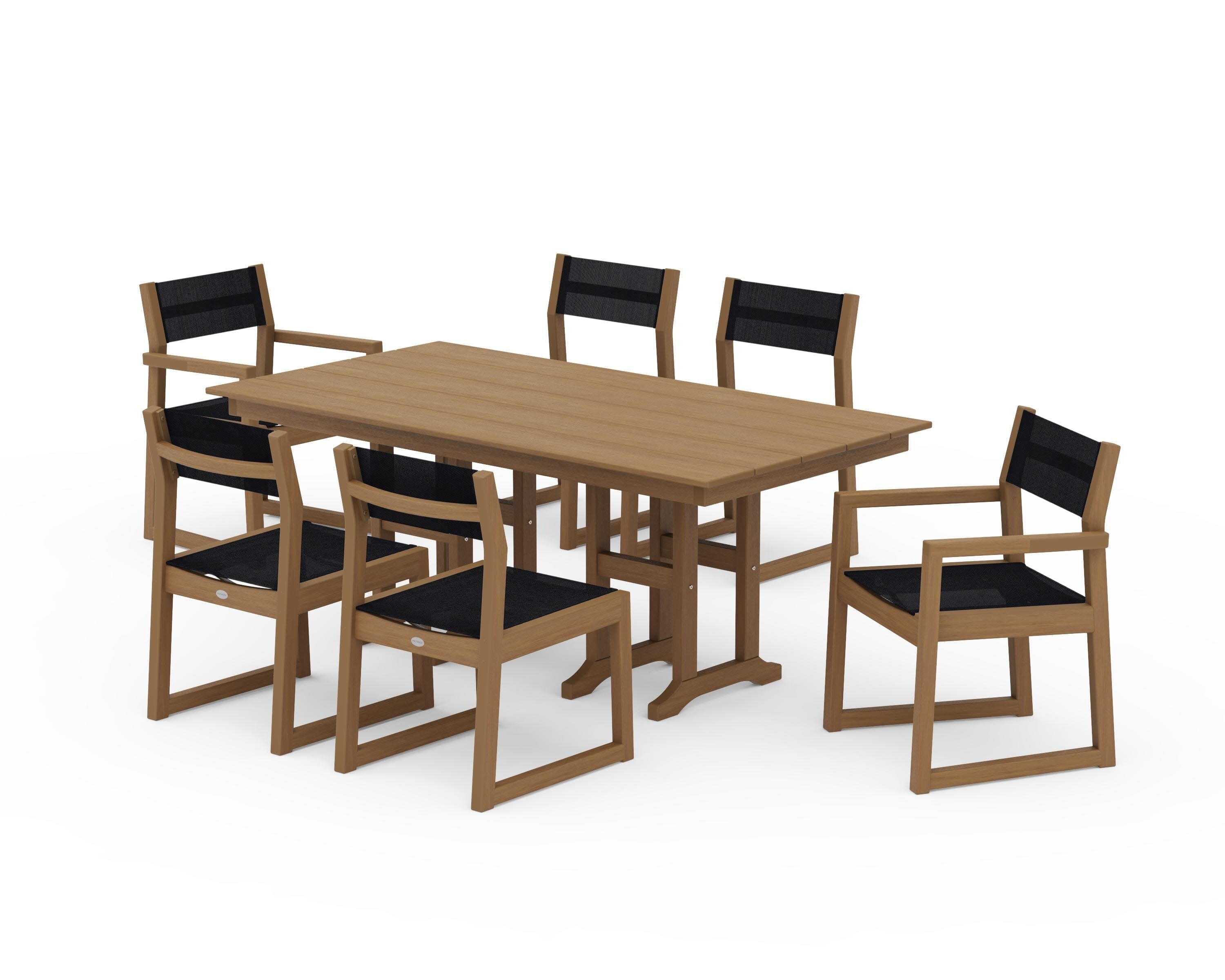 EDGE Sling 7-Piece Farmhouse Dining Set in Natural / Black Sling