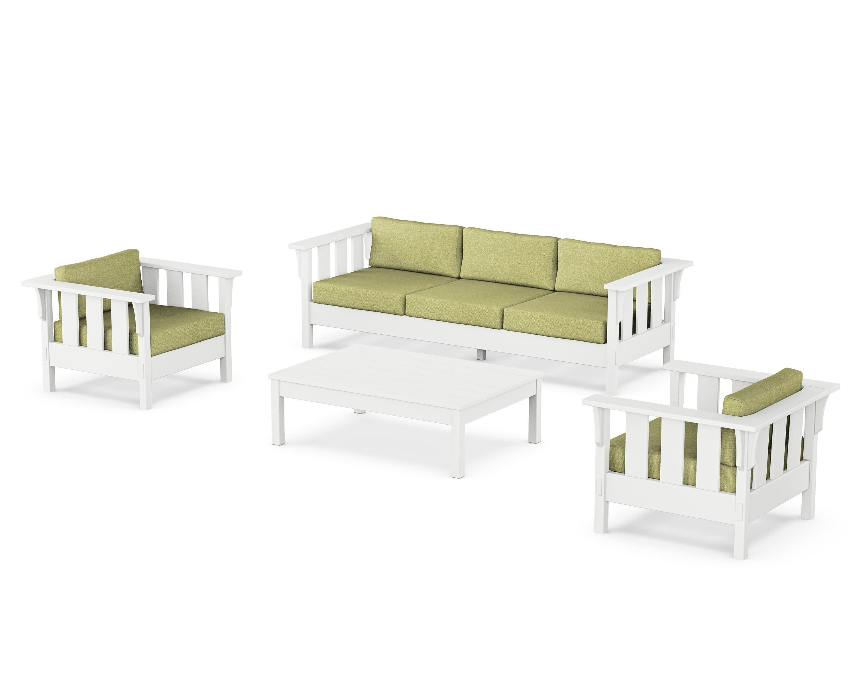 Acadia 4-Piece Deep Seating Set with Sofa in White / Chartreuse Boucle