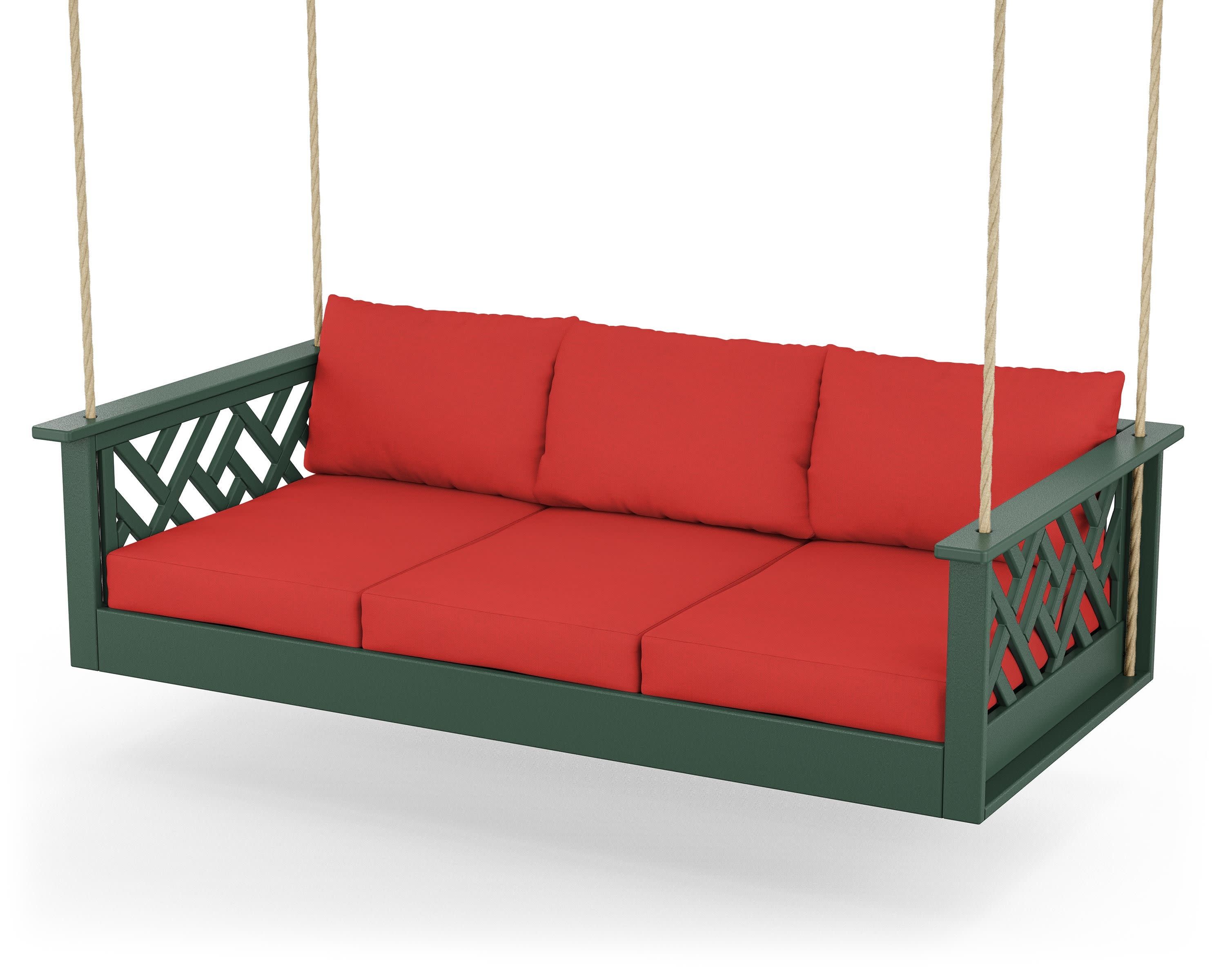 Chippendale Daybed Swing in Green / Crimson Linen