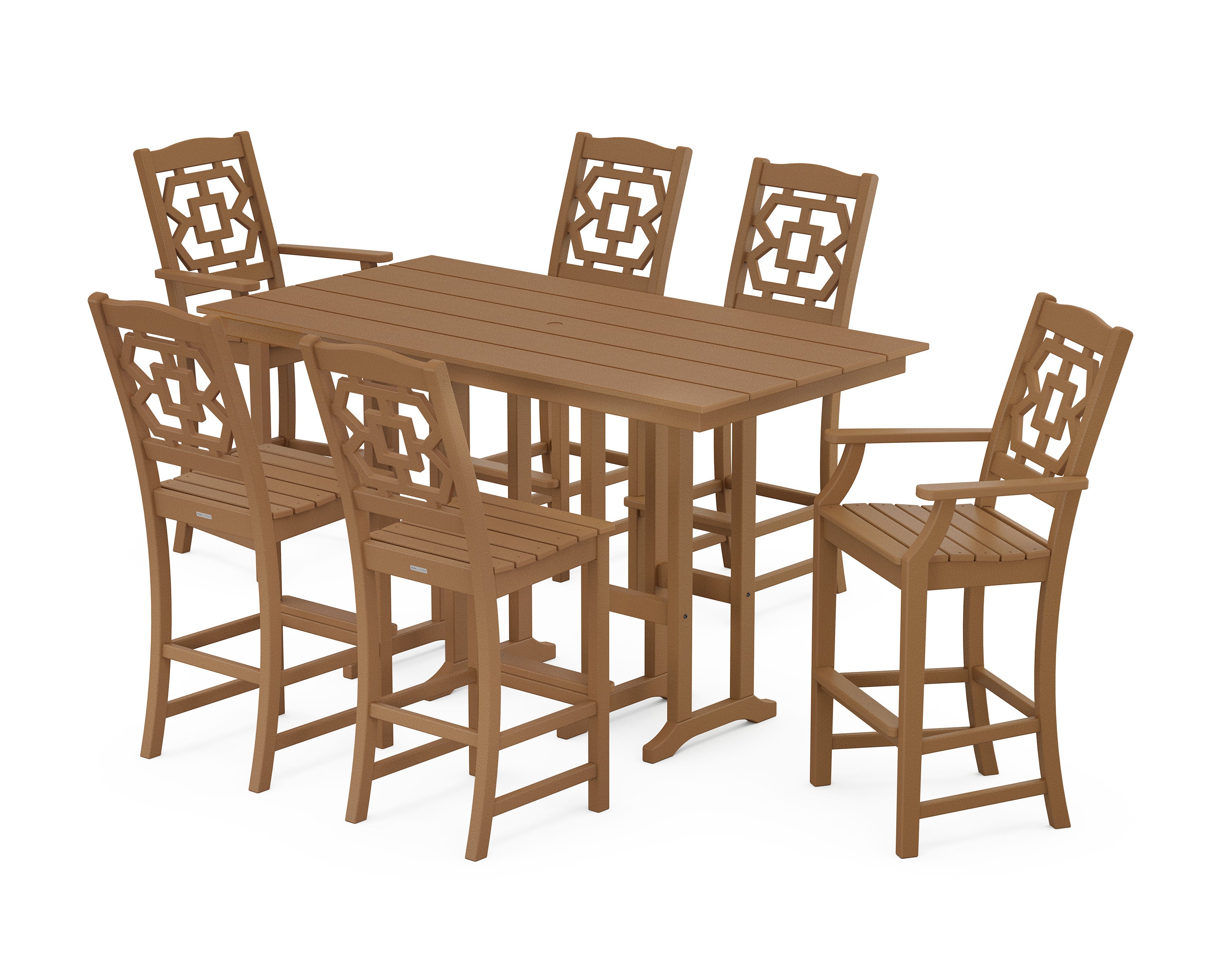 Chinoiserie 7-Piece Farmhouse Bar Set in Teak
