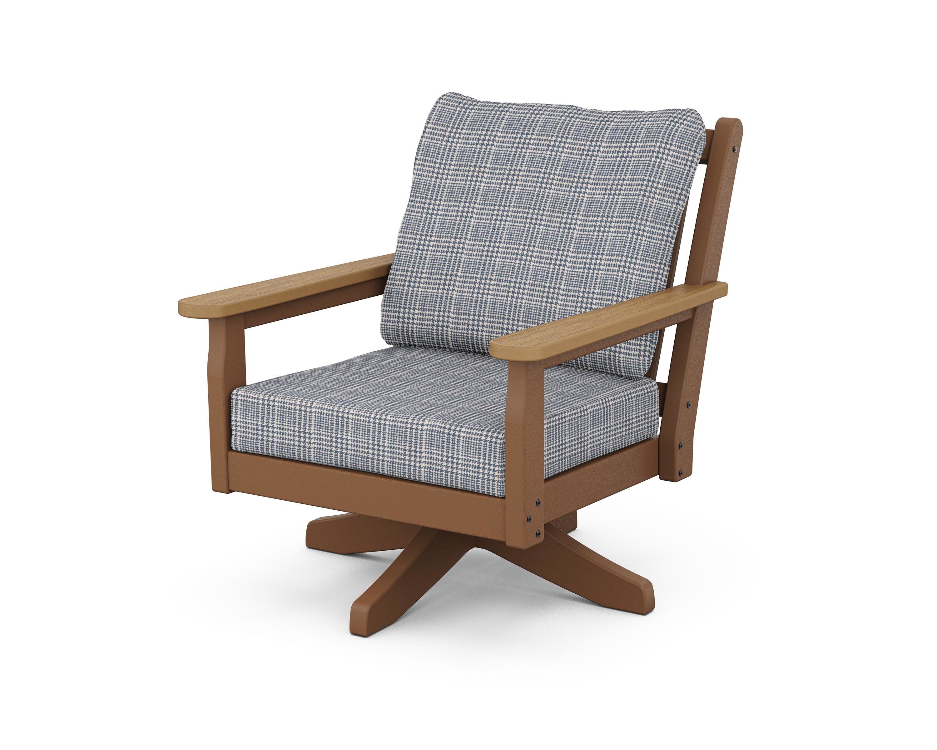 Chippendale Deep Seating Swivel Chair in Teak / Natural / Houndstooth Sky Blue