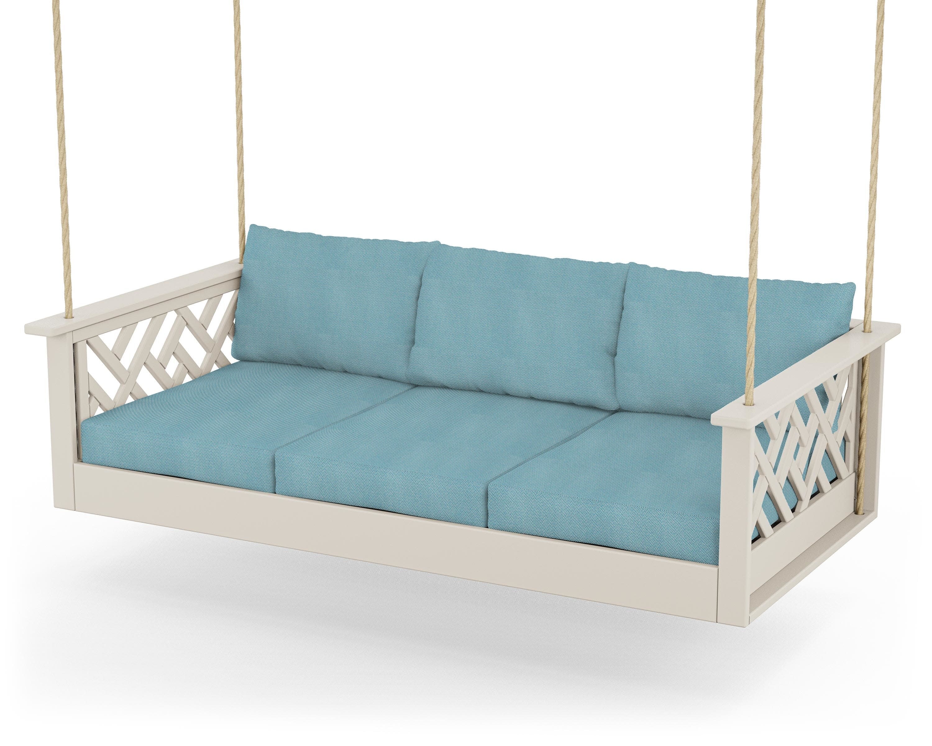 Chippendale Daybed Swing in Sand / Lattice Sky Blue