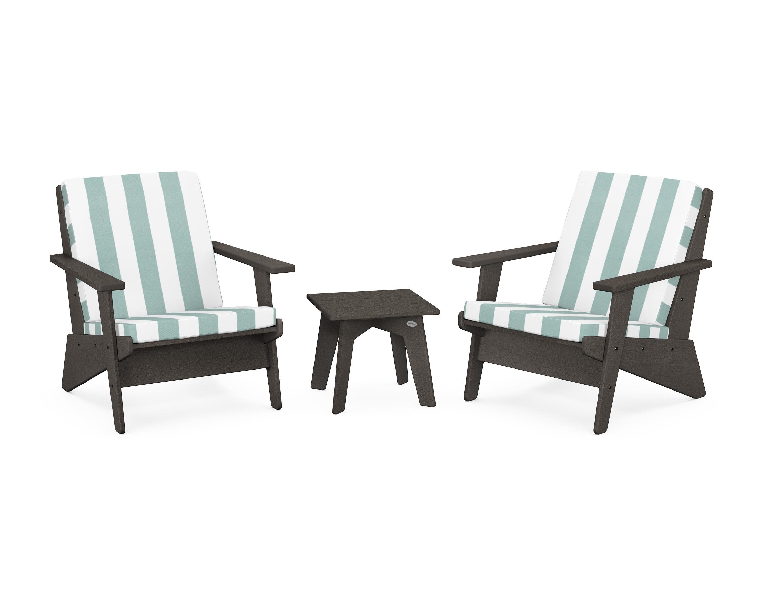 Riviera Modern Lounge 3-Piece Set in Vintage Coffee / Cabana Stripe Glacier Spa