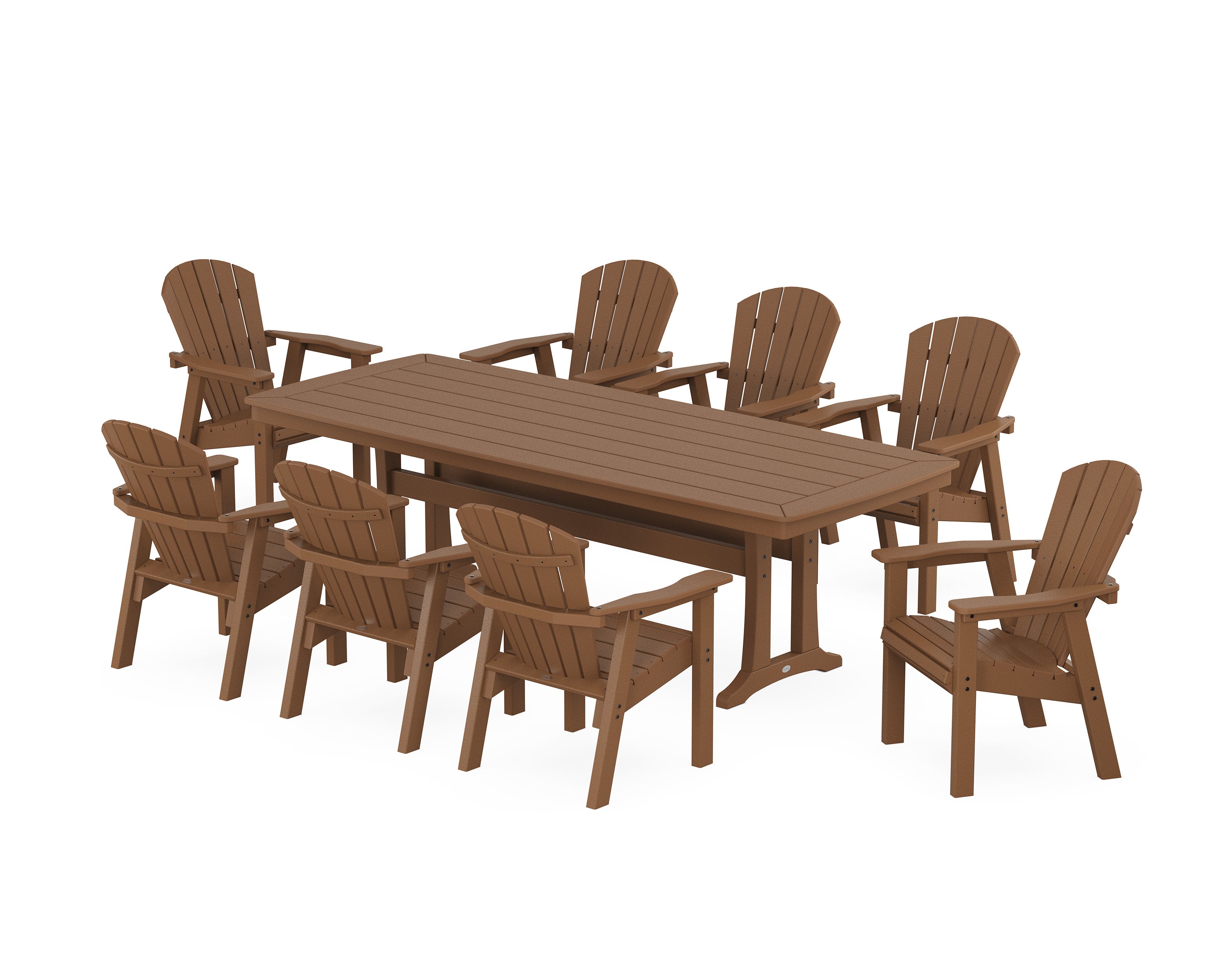 Seashell 9-Piece Dining Set with Trestle Legs in Teak