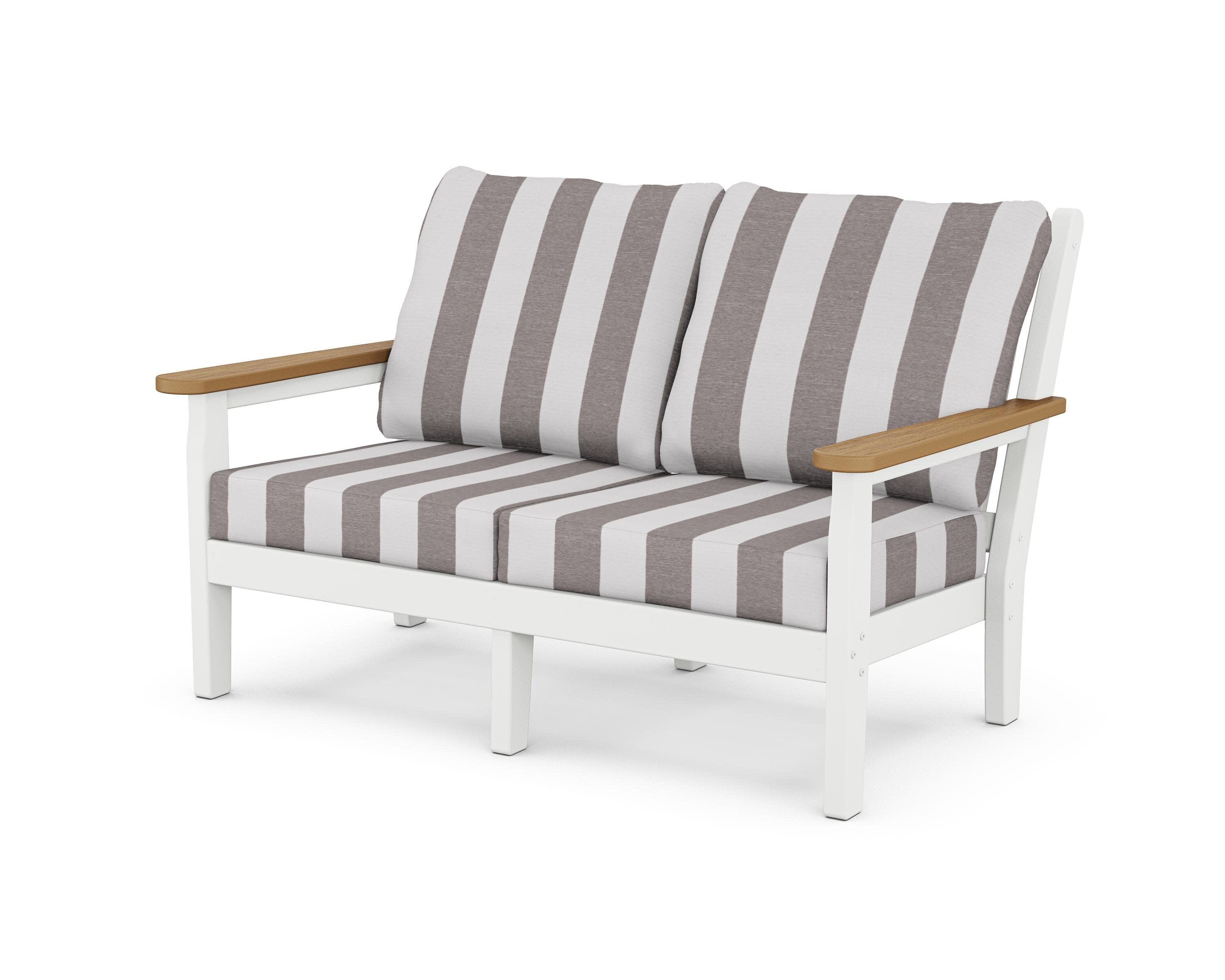 Chippendale Deep Seating Loveseat in White / Natural / Cabana Stripe Grey Mist