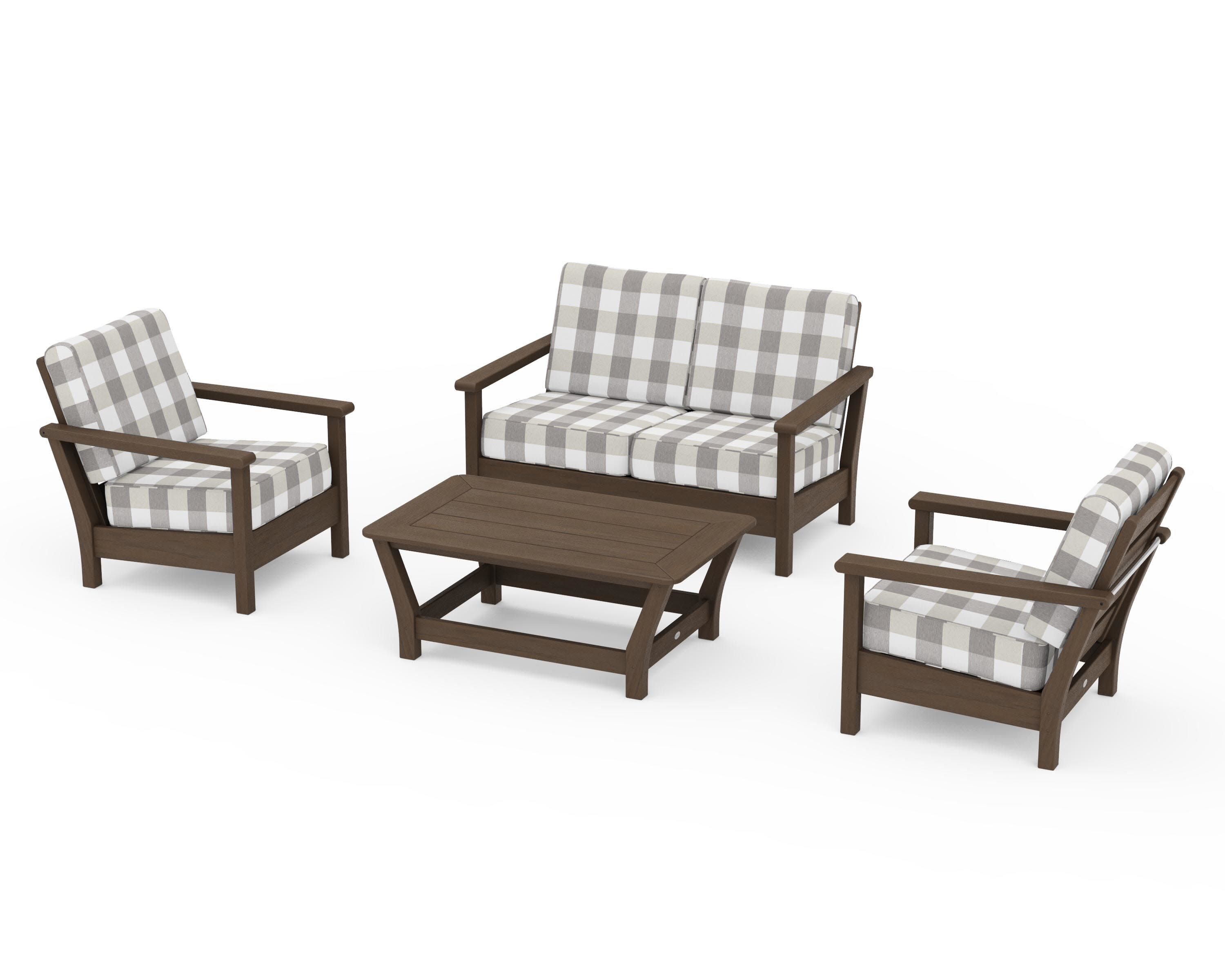 Harbour 4-Piece Deep Seating Set in Kona / Buffalo Plaid Grey Mist