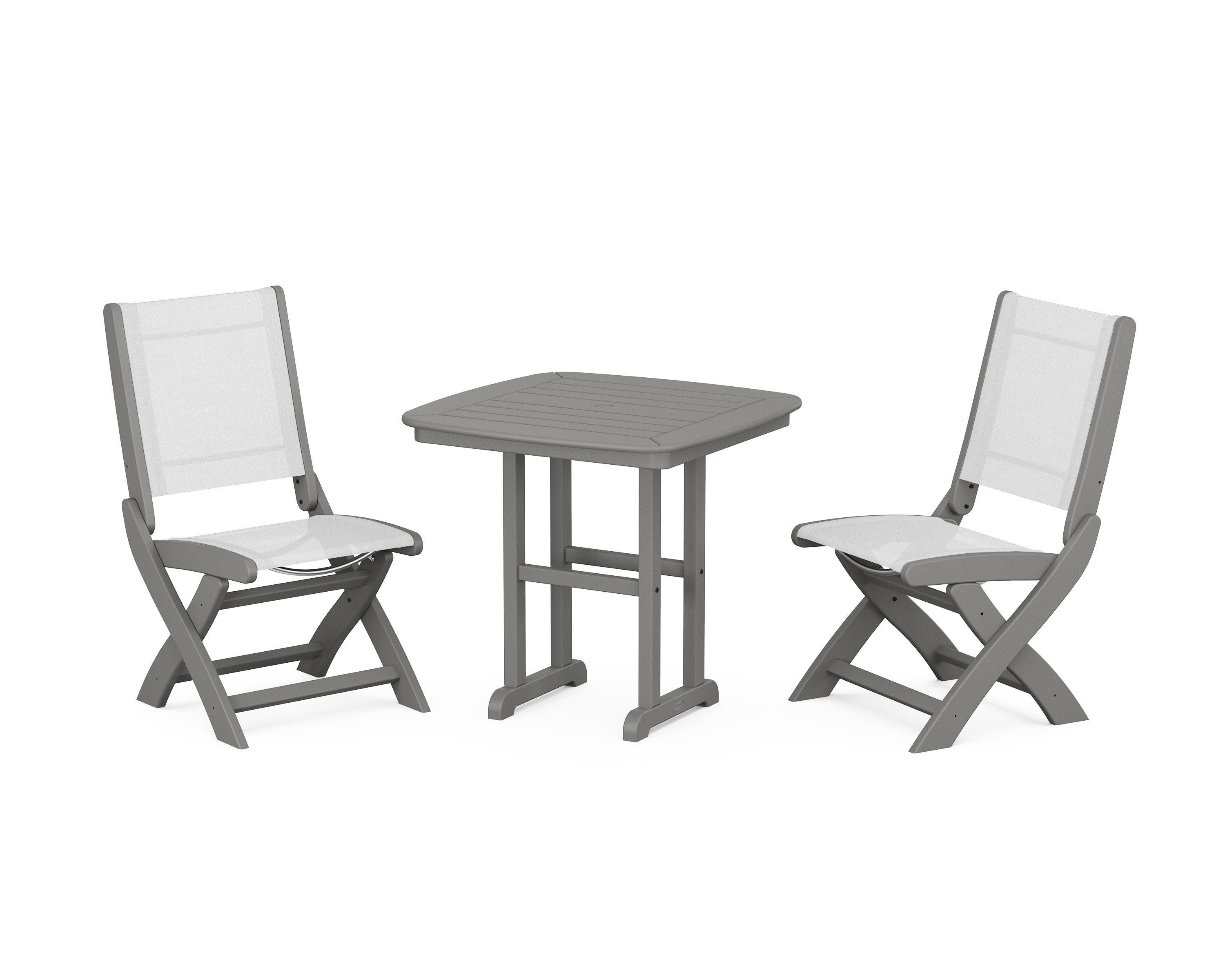 Coastal Folding Side Chair 3-Piece Dining Set in Slate Grey / White Sling