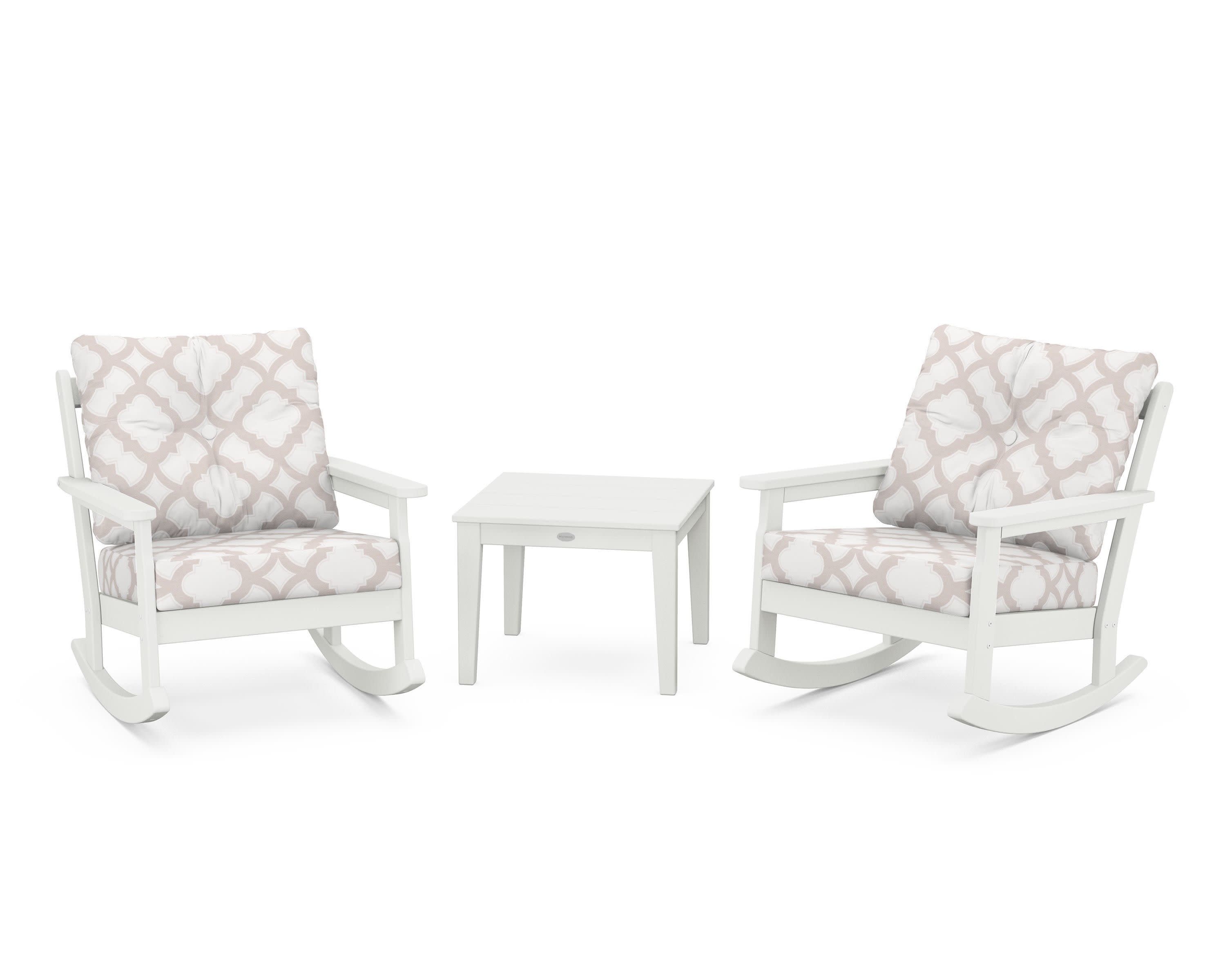 Vineyard 3-Piece Deep Seating Rocker Set in Vintage White / Trellis Dune Burlap