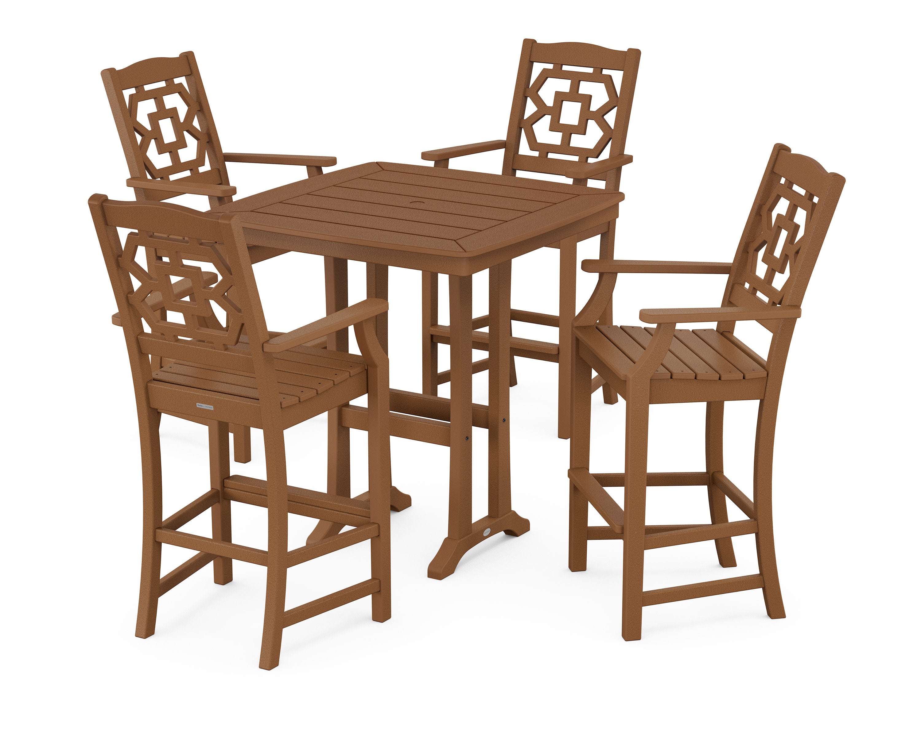 Chinoiserie 5-Piece Bar Set with Trestle Legs in Teak