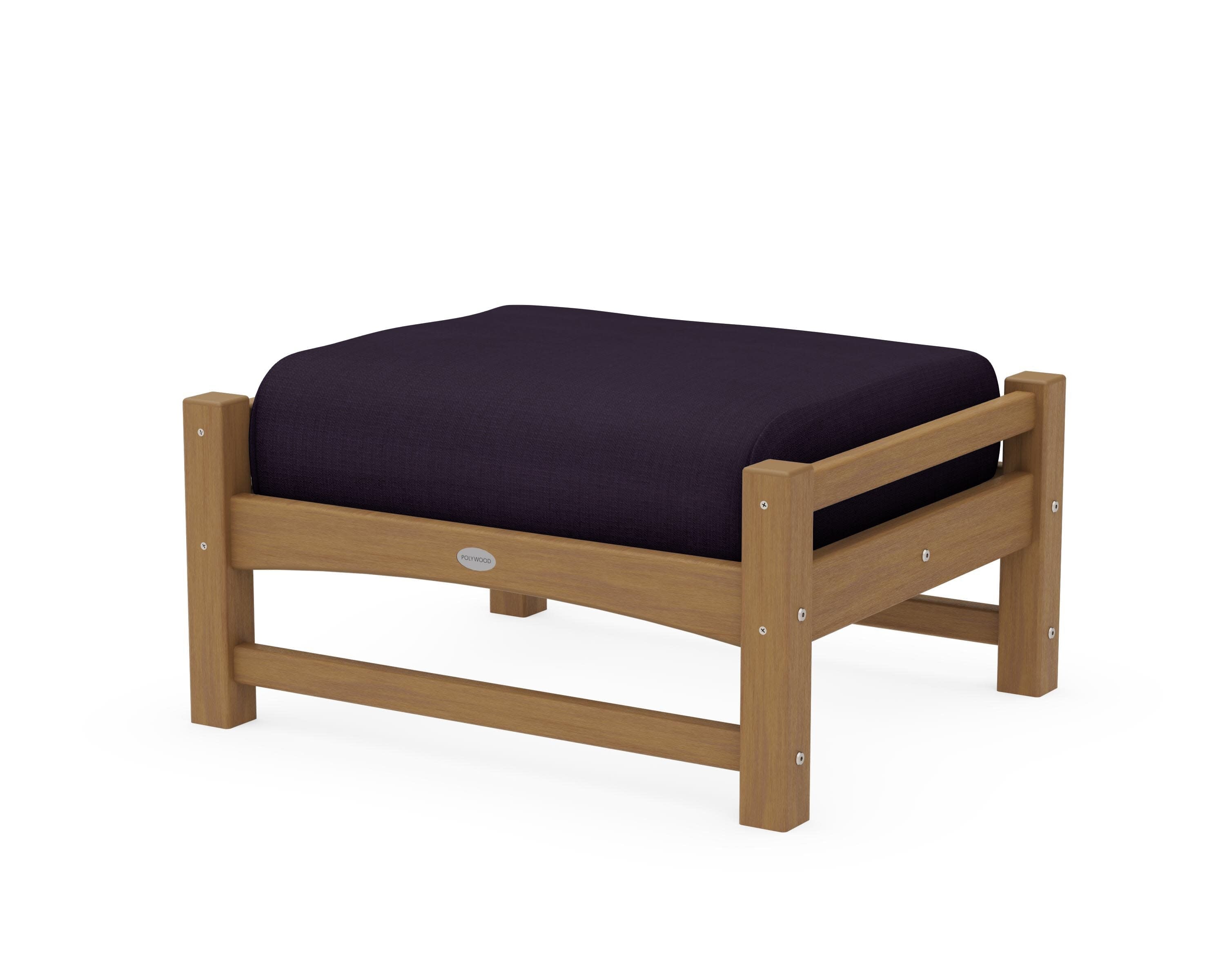 Club Ottoman in Natural / Navy Linen