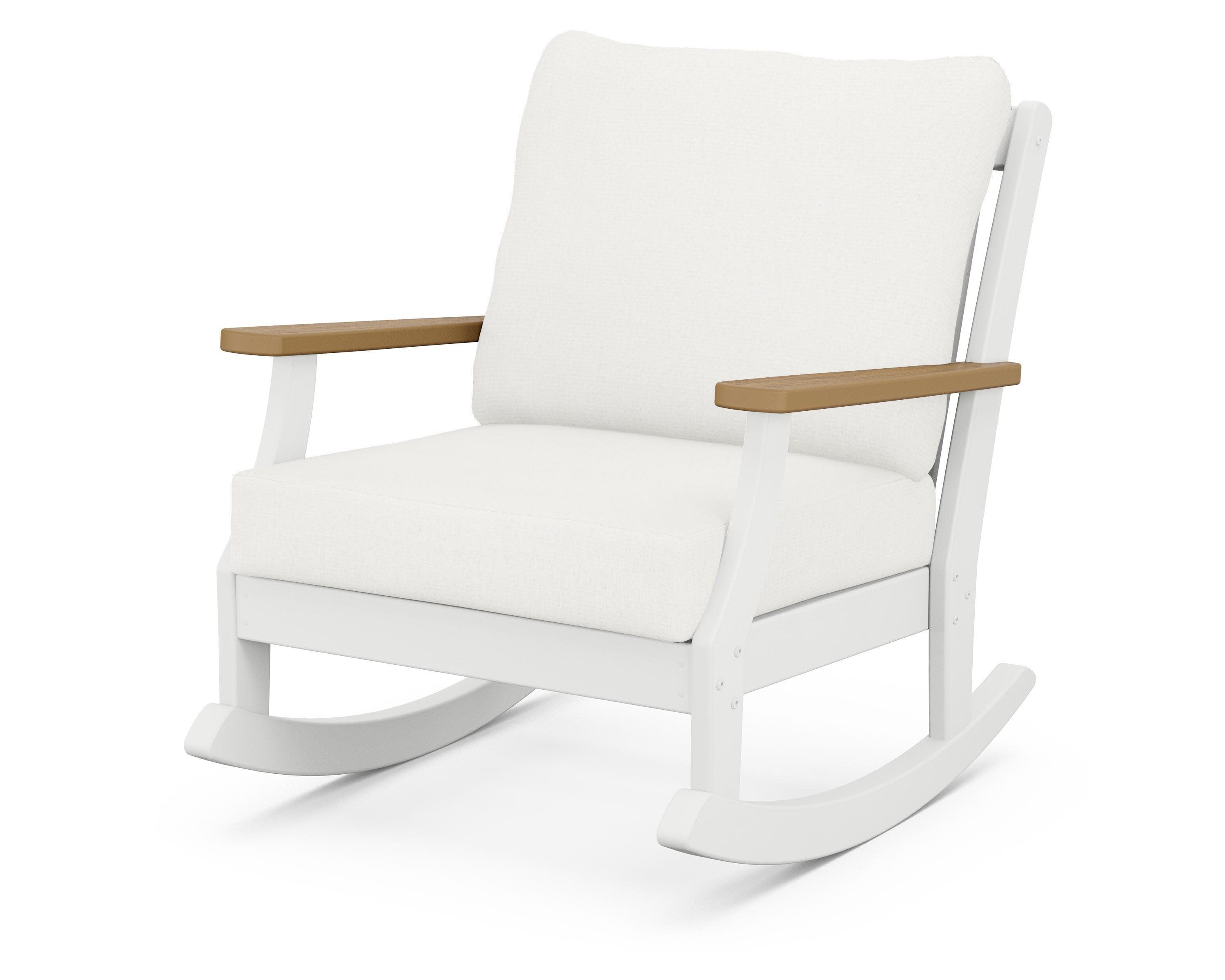 Braxton Deep Seating Rocking Chair in White / Natural / Natural Linen