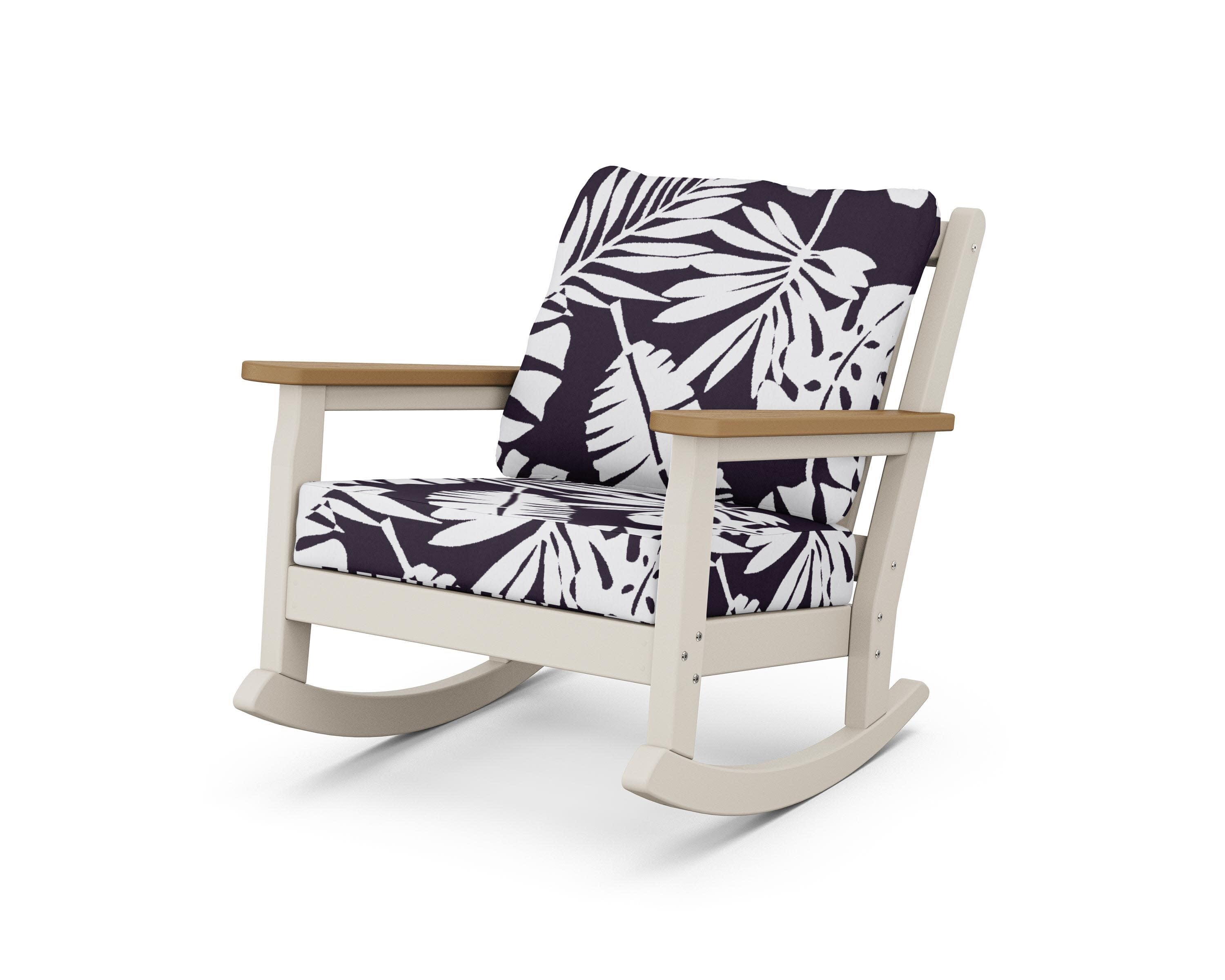 Chippendale Deep Seating Rocking Chair in Sand / Natural / Leaf Navy