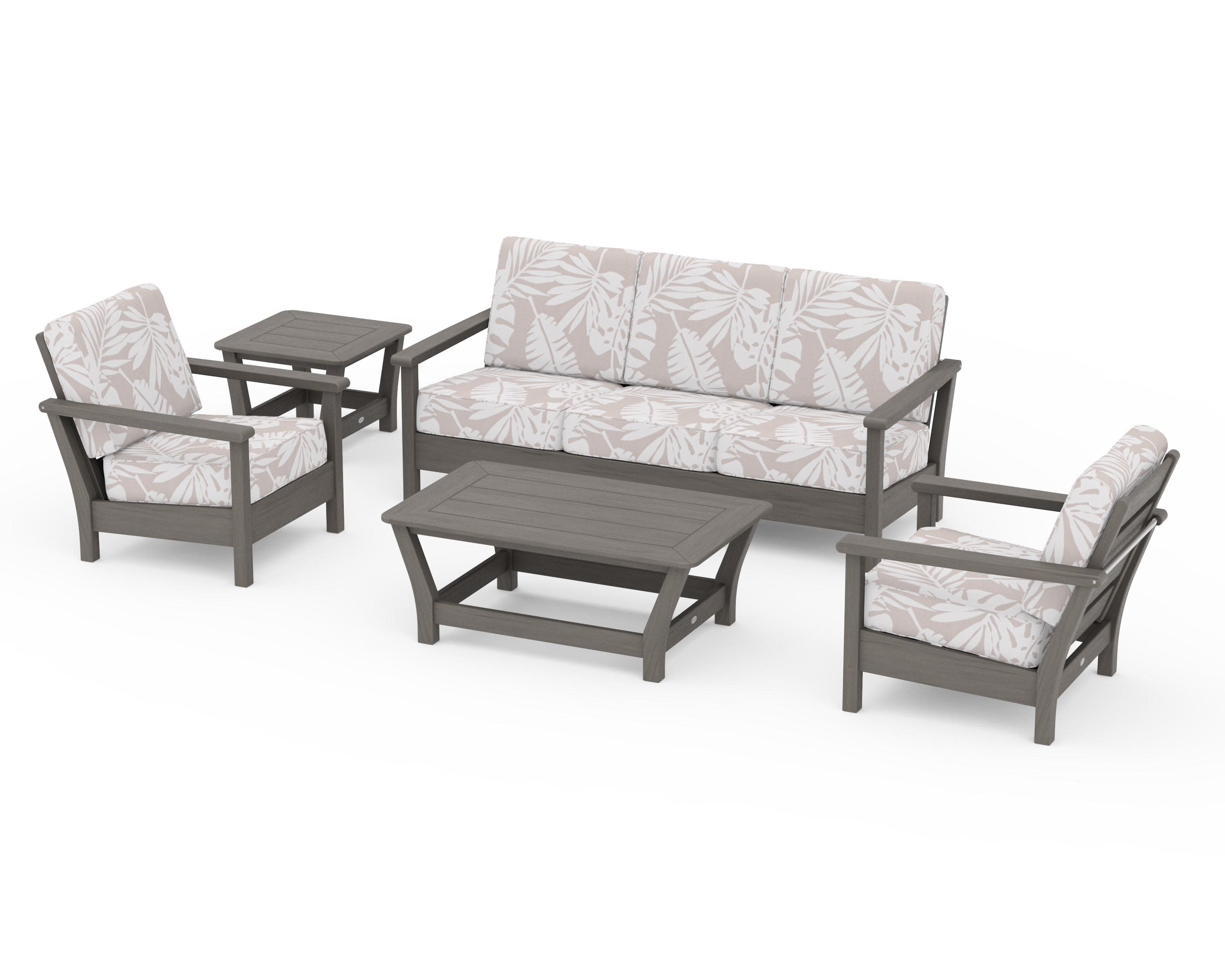 Harbour 5-Piece Deep Seating Set in Driftwood / Leaf Dune Burlap