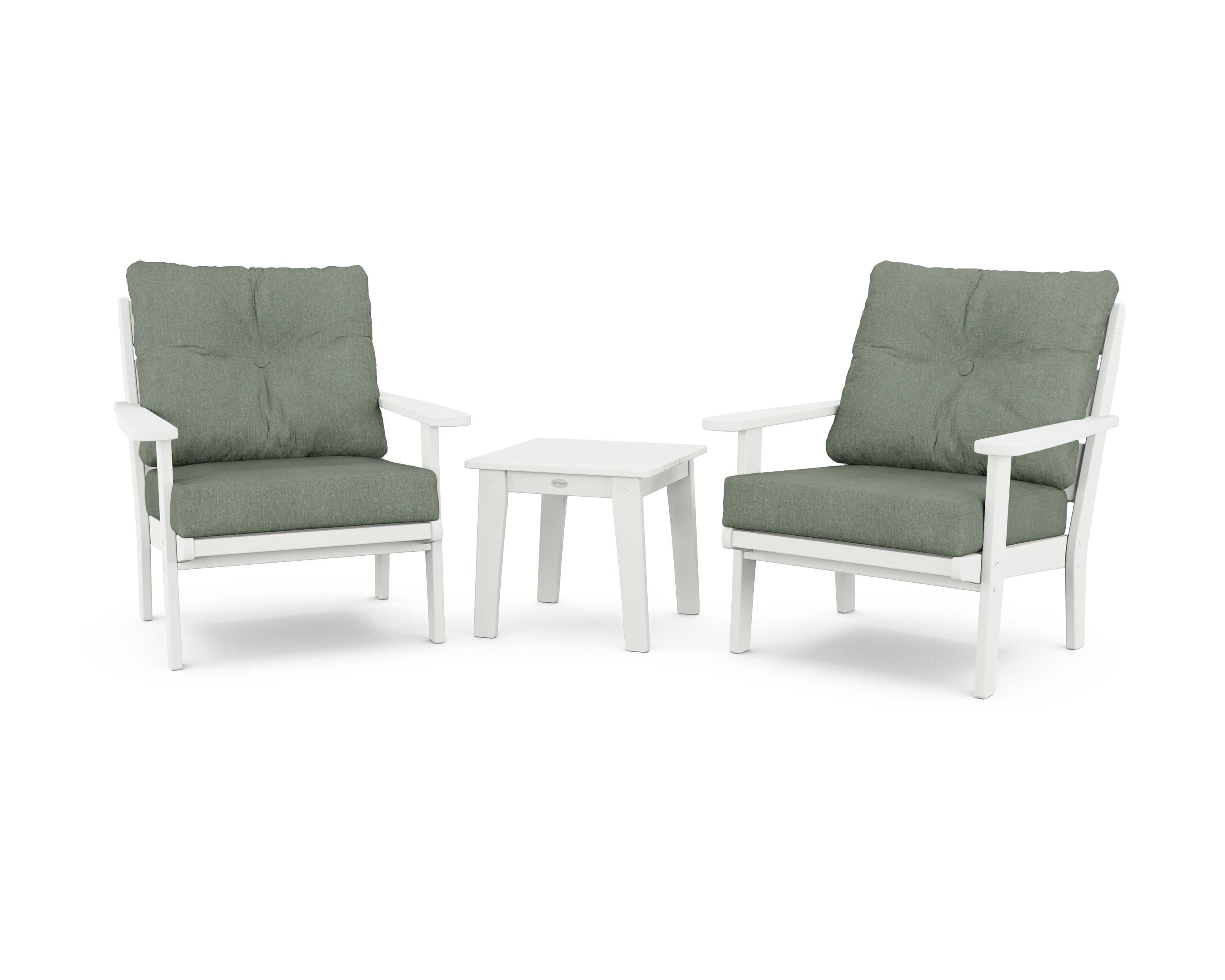 Lakeside 3-Piece Deep Seating Chair Set in Vintage White / Cast Sage