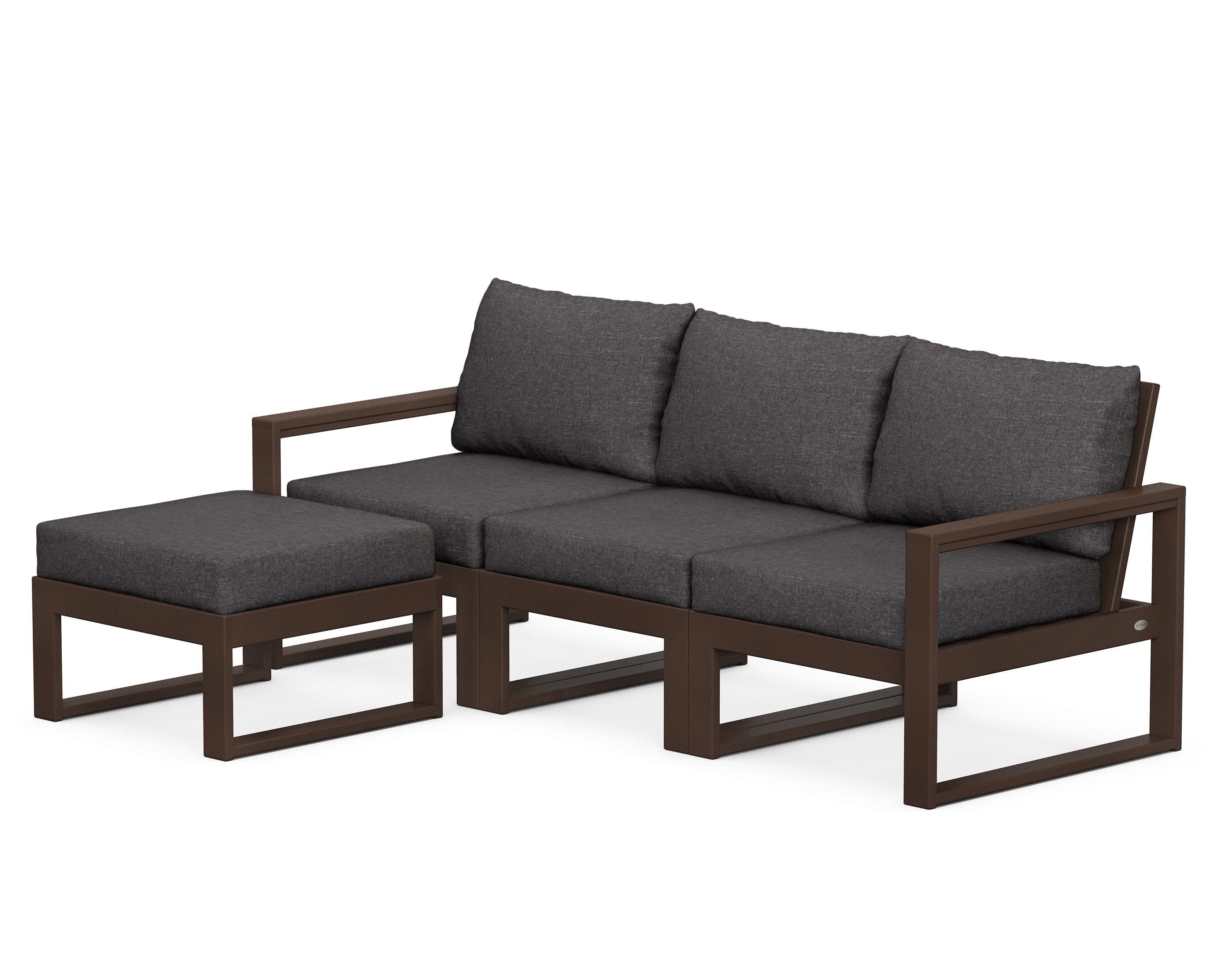 EDGE 4-Piece Modular Deep Seating Set with Ottoman in Mahogany / Ash Charcoal
