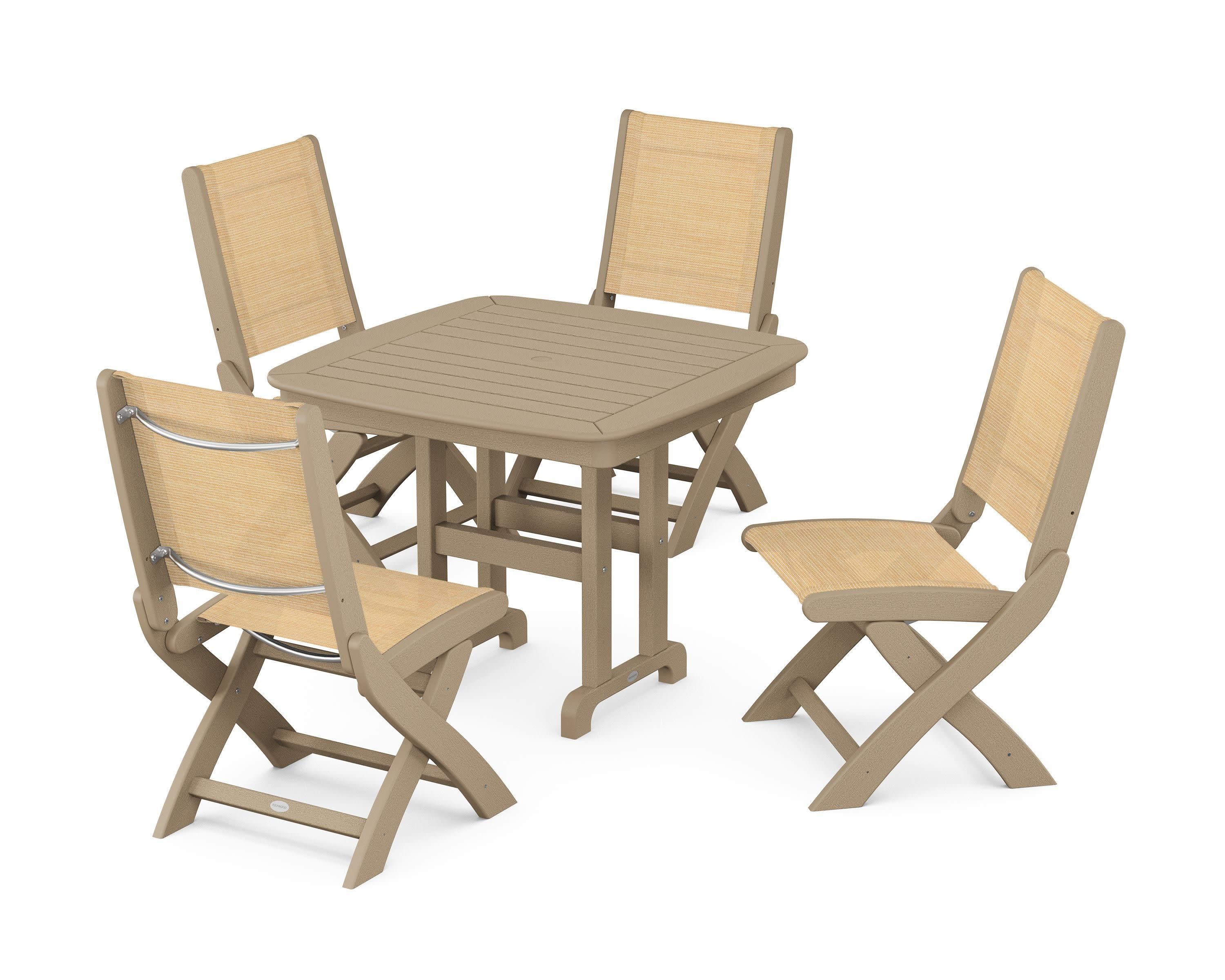 Coastal Folding Side Chair 5-Piece Dining Set in Vintage Sahara / Dupioni Apricot Sling