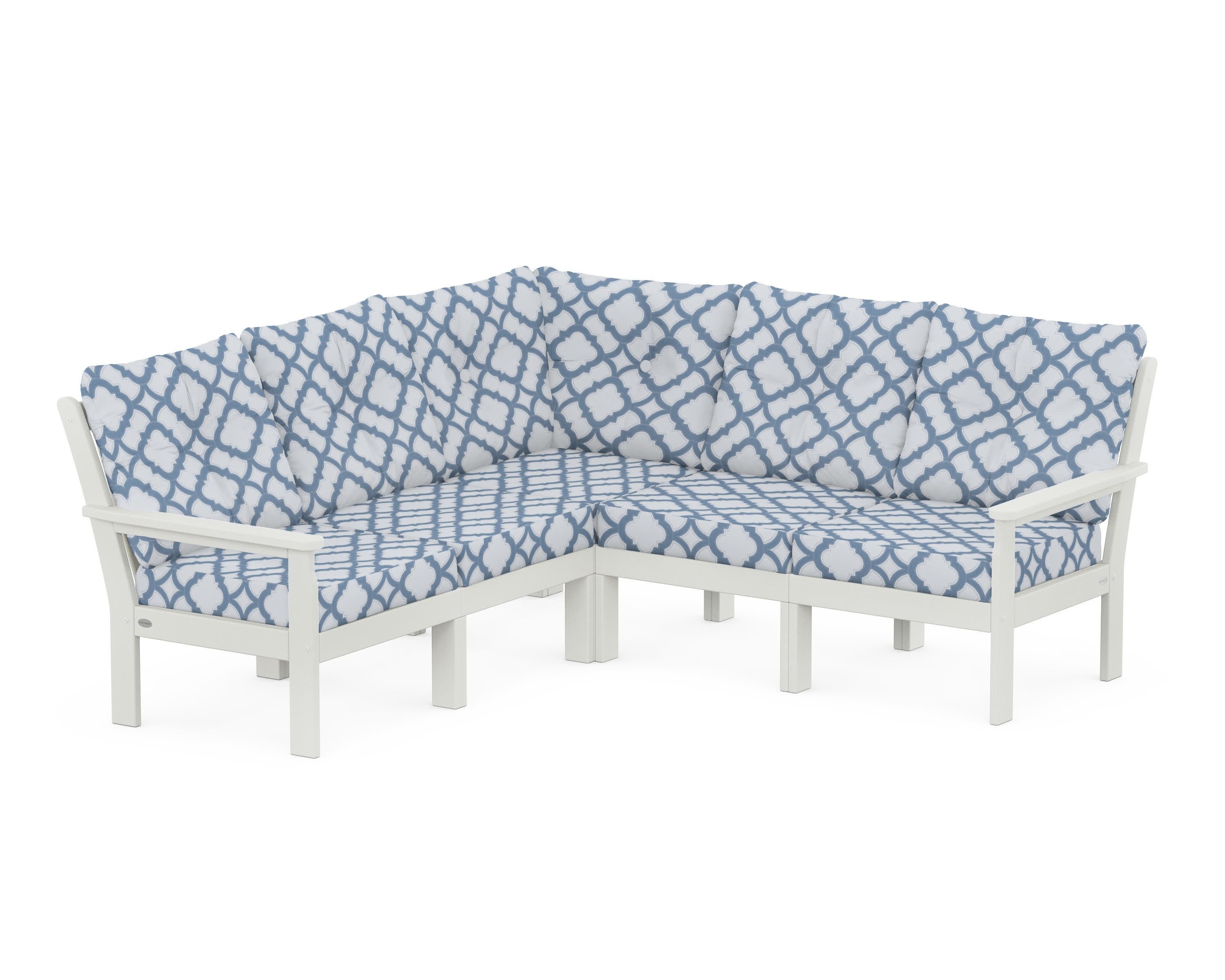 Vineyard 5-Piece Sectional in Vintage White / Trellis Sky Blue
