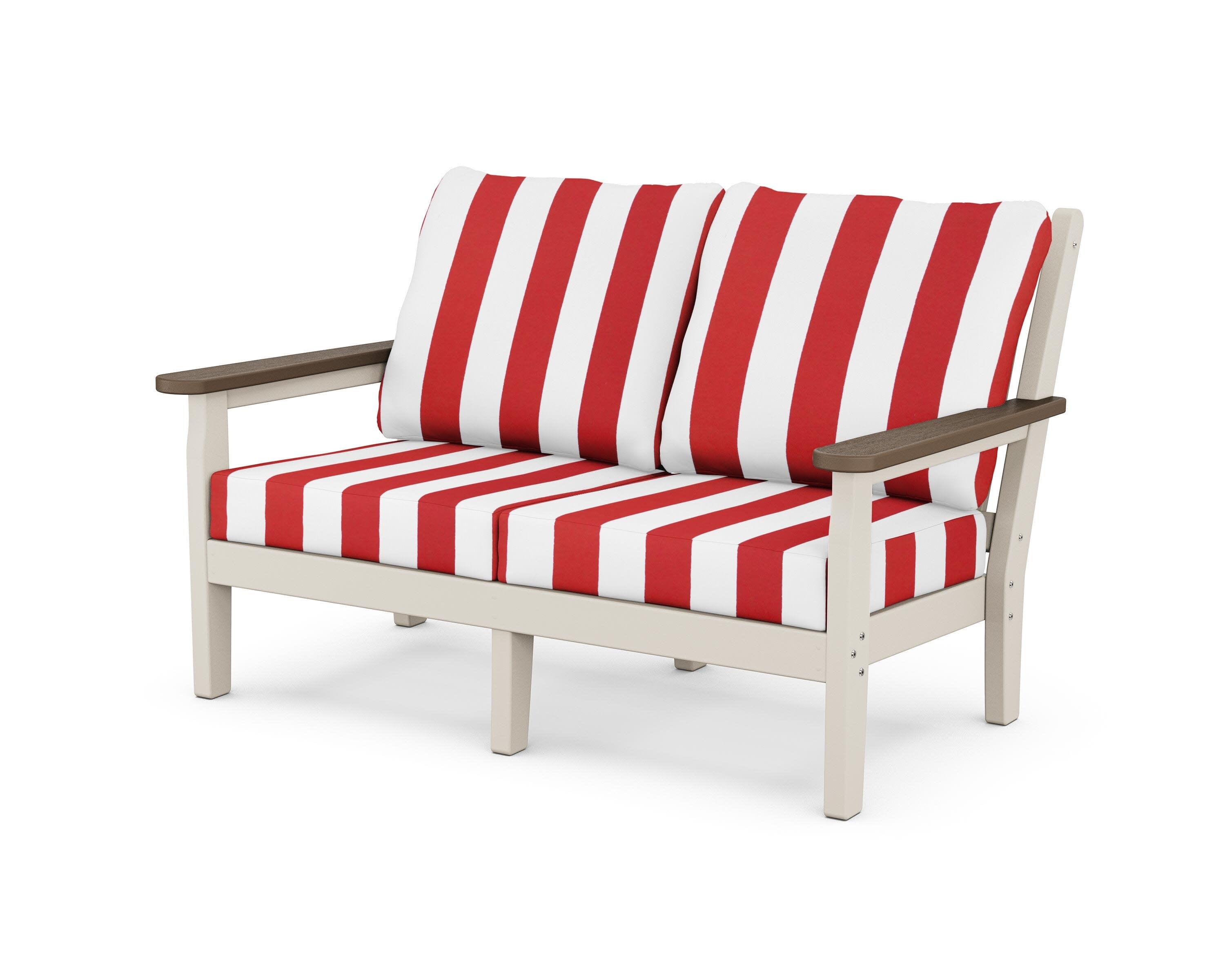 Chippendale Deep Seating Loveseat in Sand / Kona / Cabana Stripe Crimson