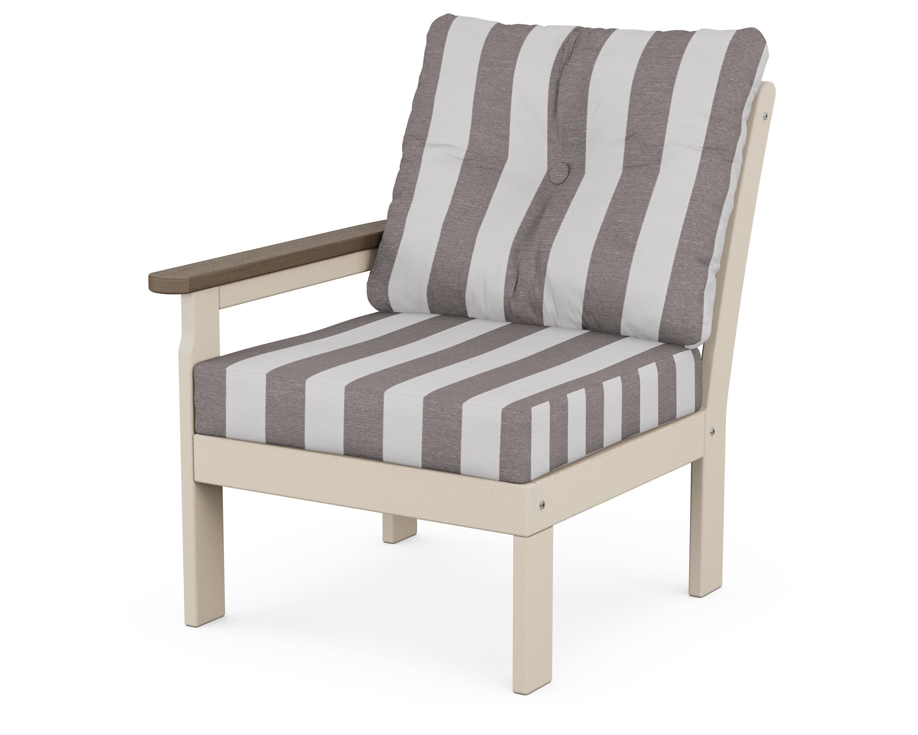 Vineyard Modular Left Arm Chair in Sand / Kona / Cabana Stripe Grey Mist