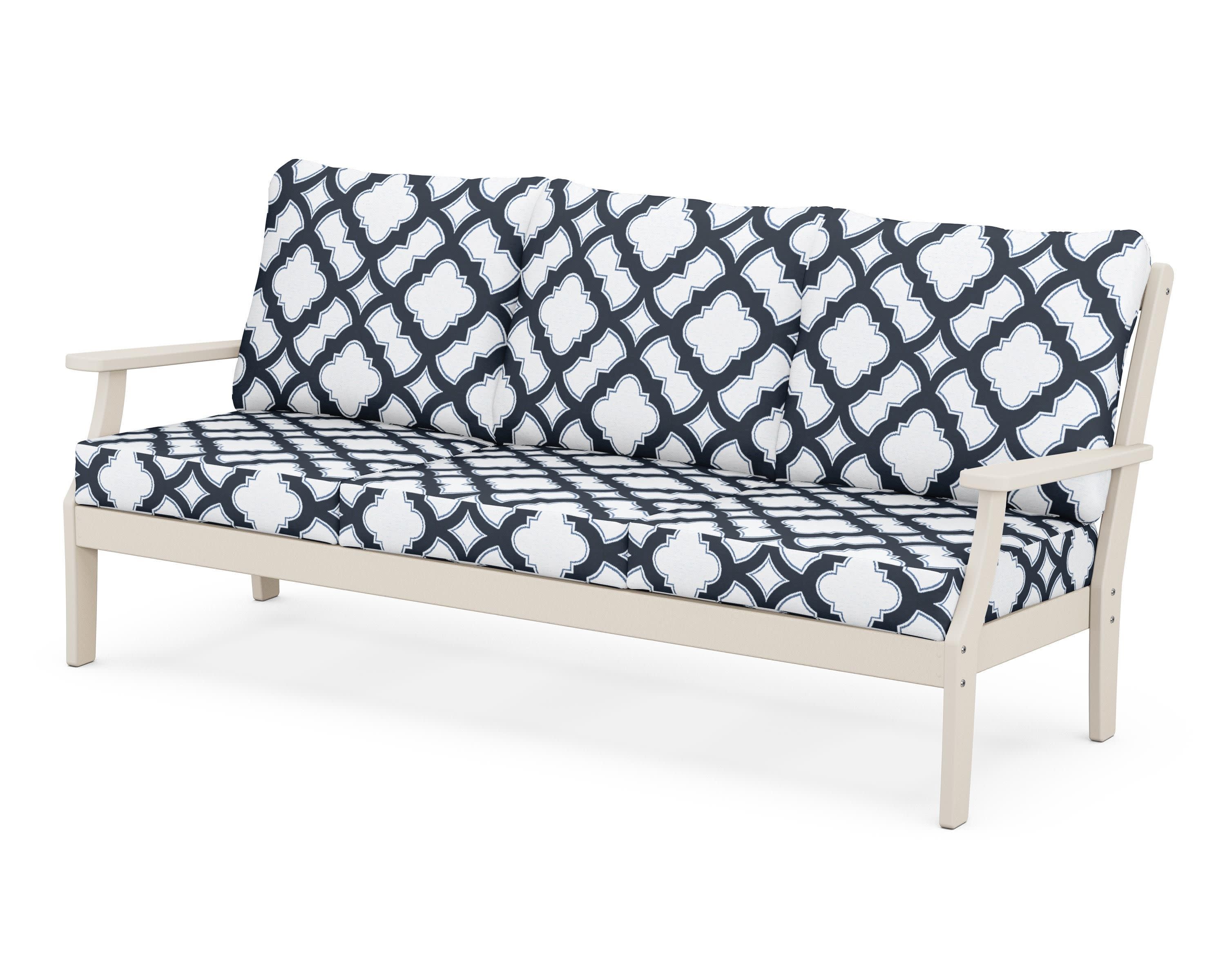 Braxton Deep Seating Sofa in Sand / Trellis Marine Indigo
