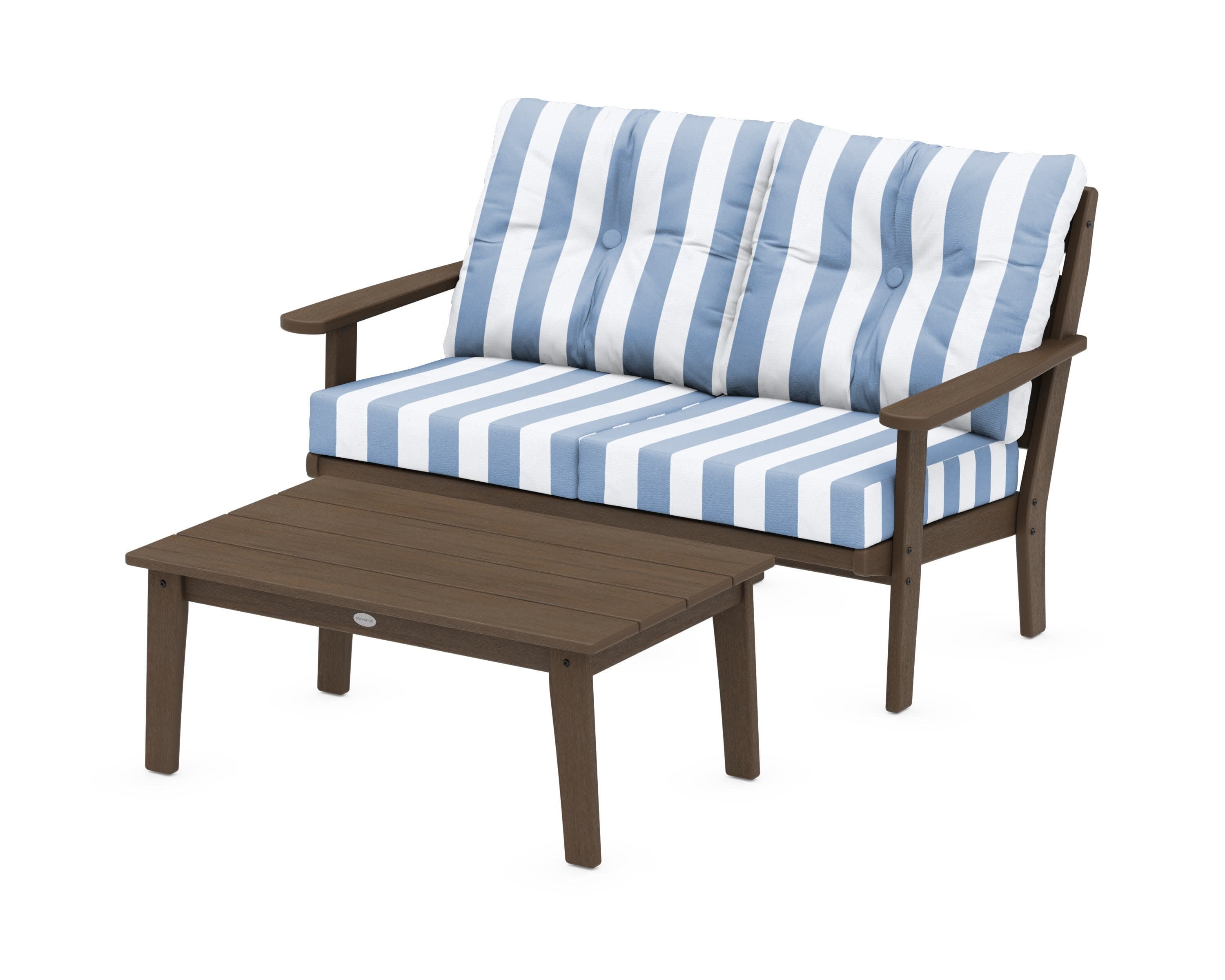 Lakeside 2-Piece Lounge Loveseat Set in Kona / Cabana Stripe Sky Blue