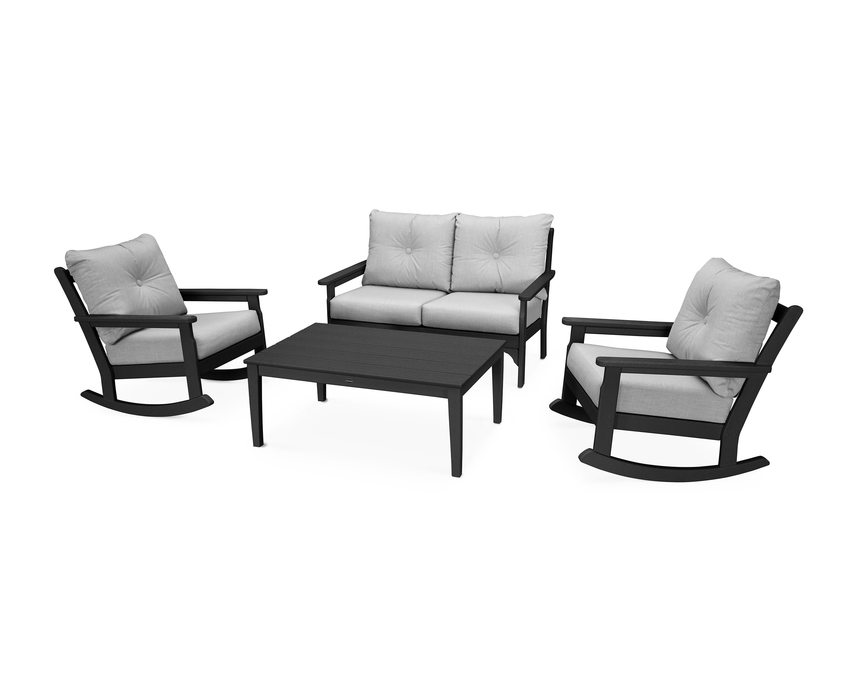 Vineyard 4-Piece Deep Seating Rocking Chair Set in Black / Granite