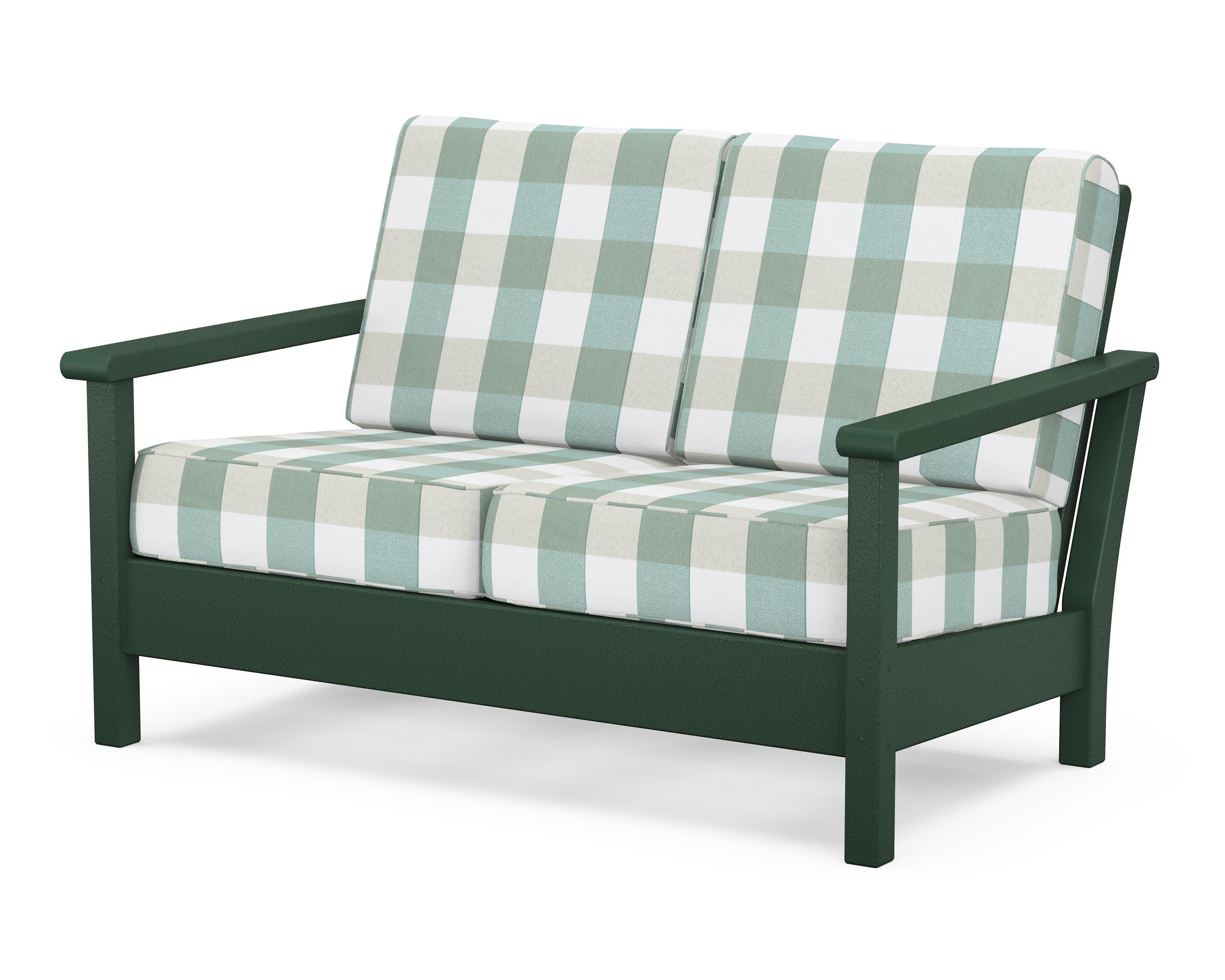 Harbour Deep Seating Loveseat in Green / Buffalo Plaid Glacier Spa