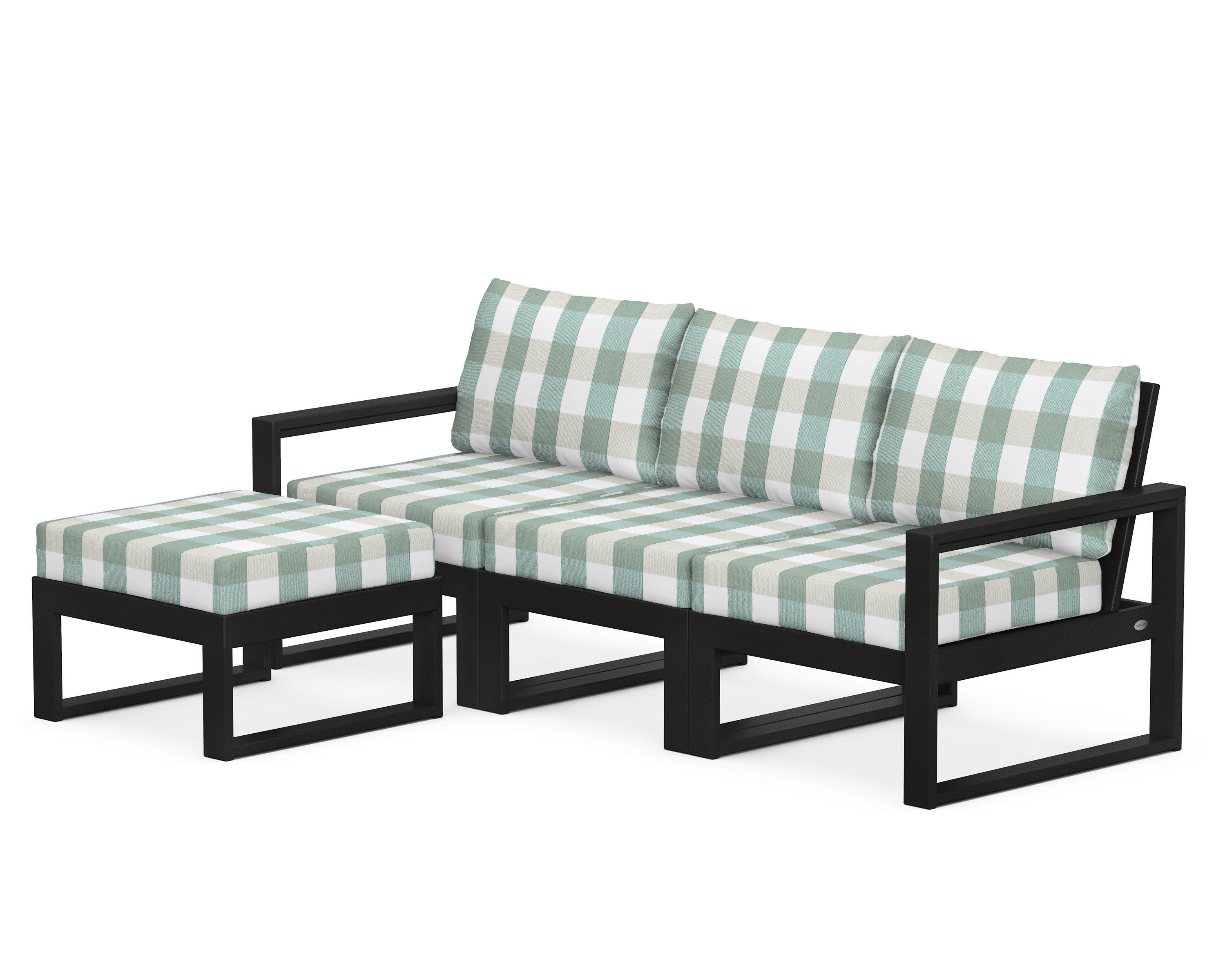 EDGE 4-Piece Modular Deep Seating Set with Ottoman in Black / Buffalo Plaid Glacier Spa