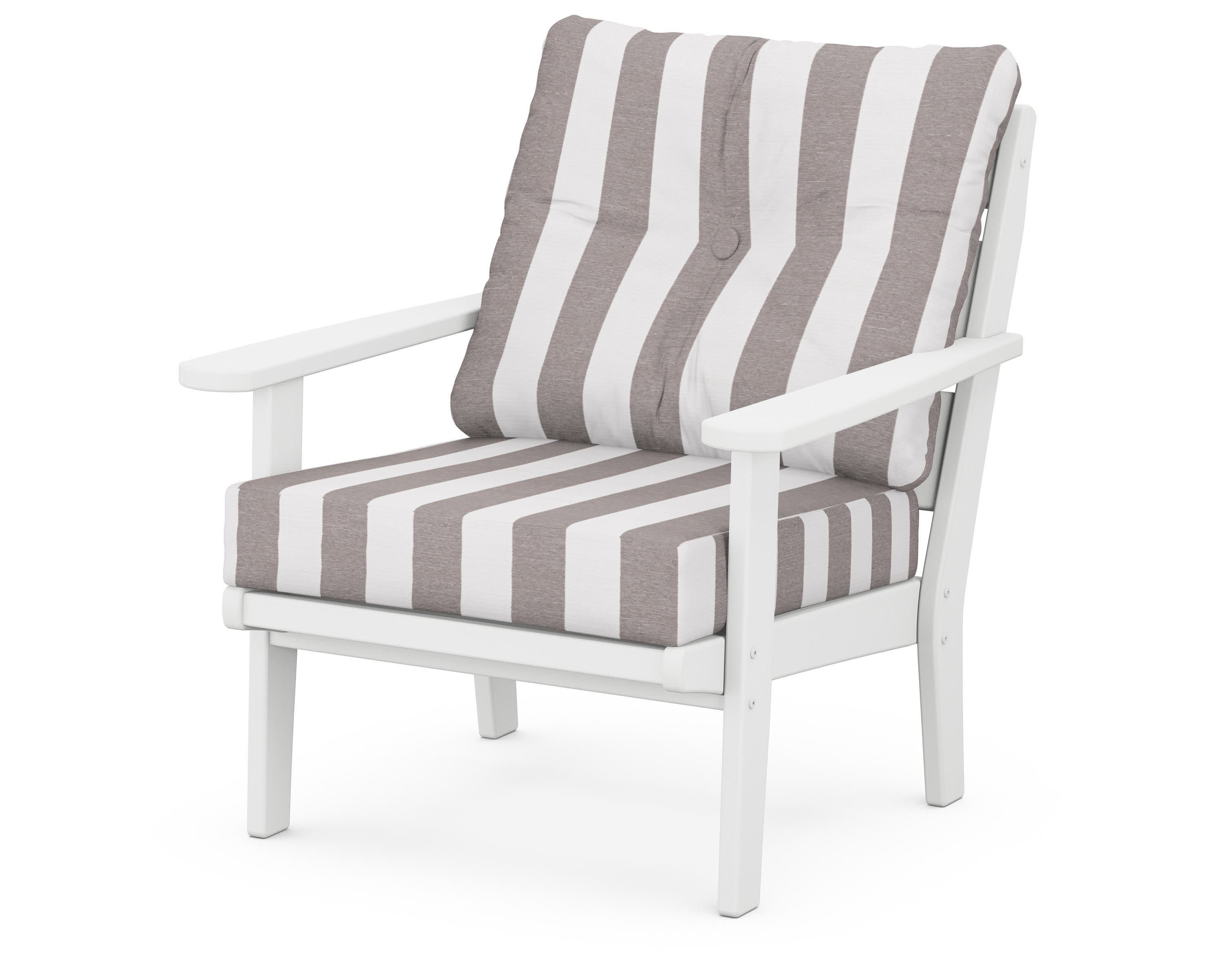 Lakeside Deep Seating Chair in White / Cabana Stripe Grey Mist