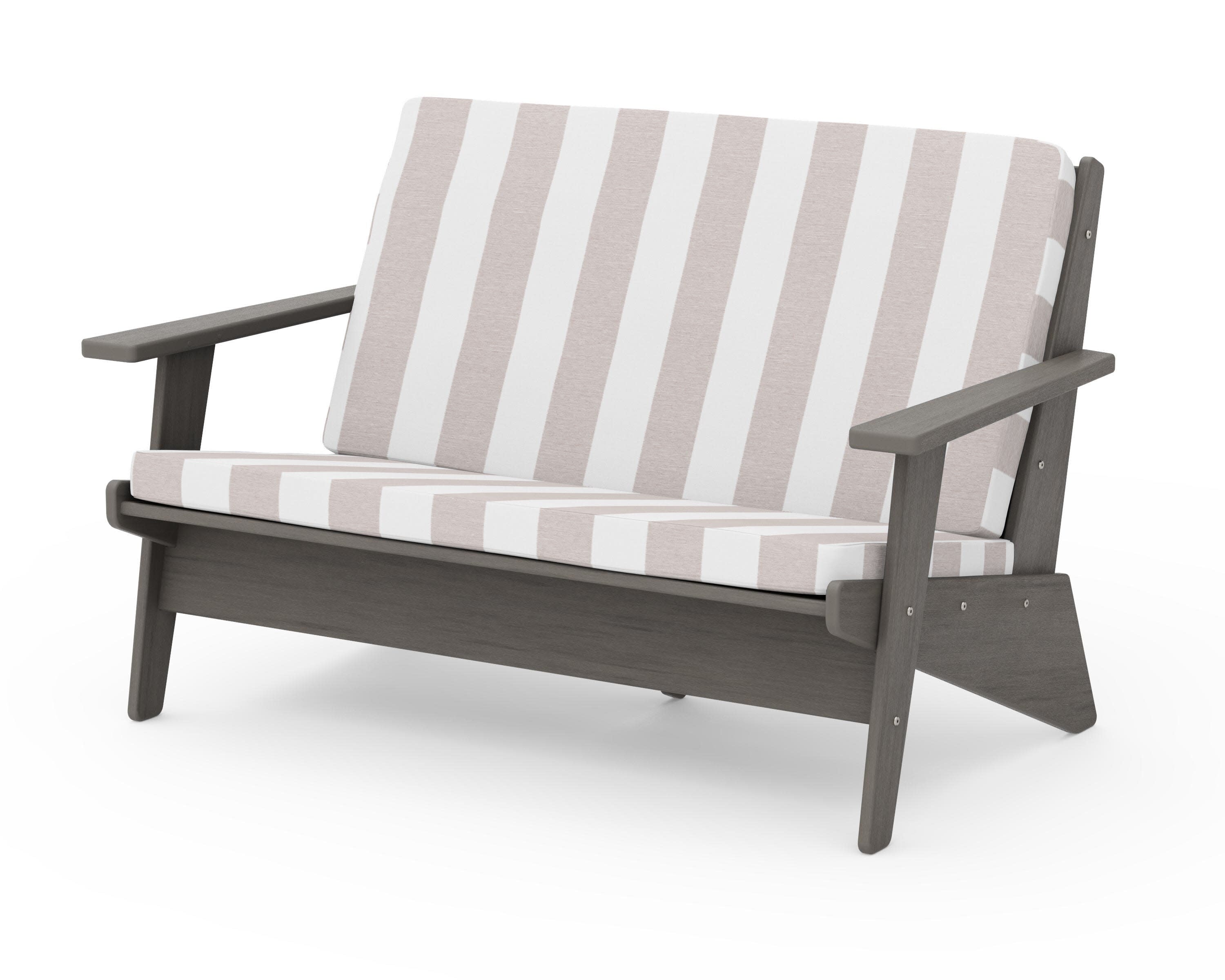 Riviera Modern Lounge Loveseat in Driftwood / Cabana Stripe Dune Burlap