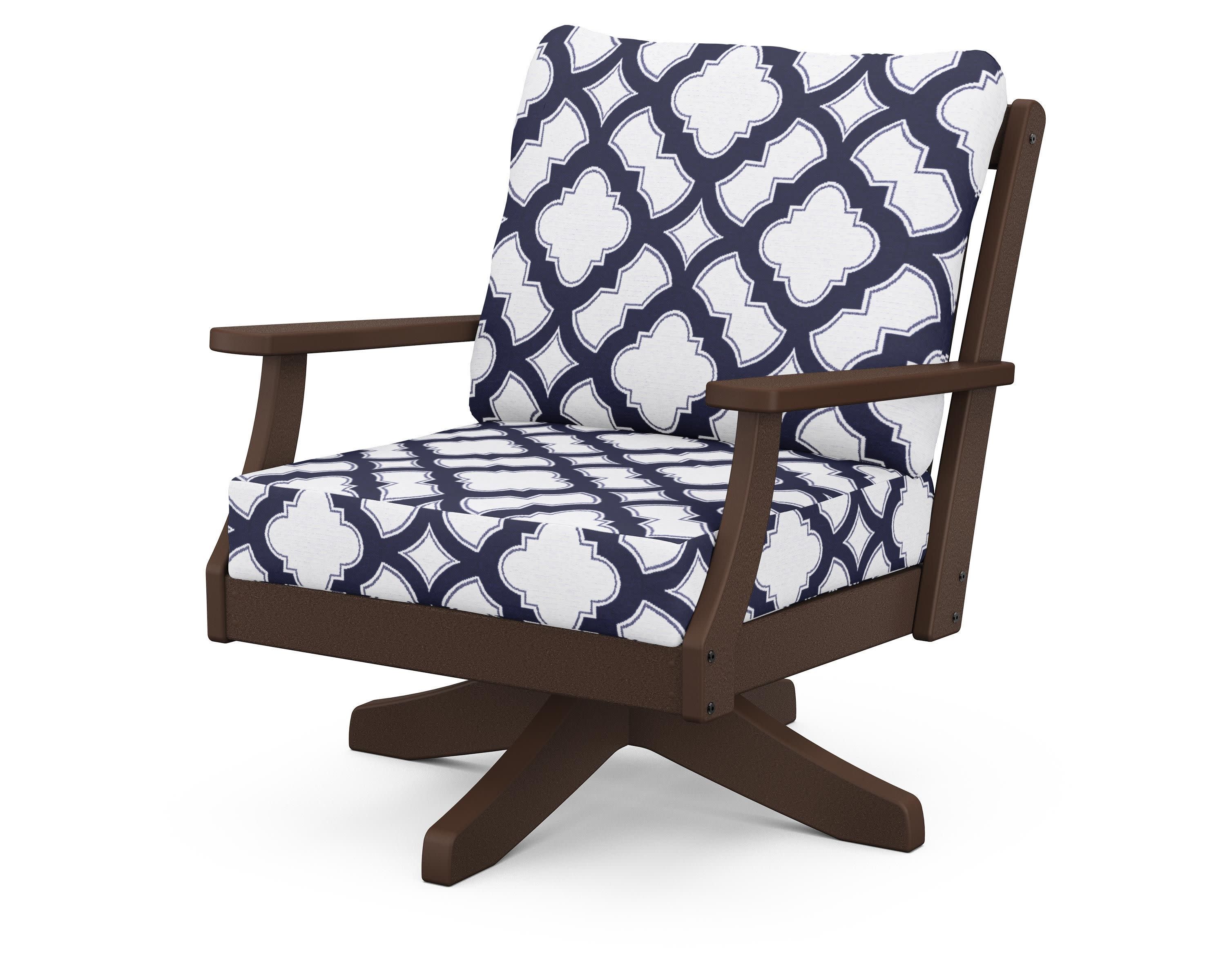 Braxton Deep Seating Swivel Chair in Mahogany / Trellis Navy