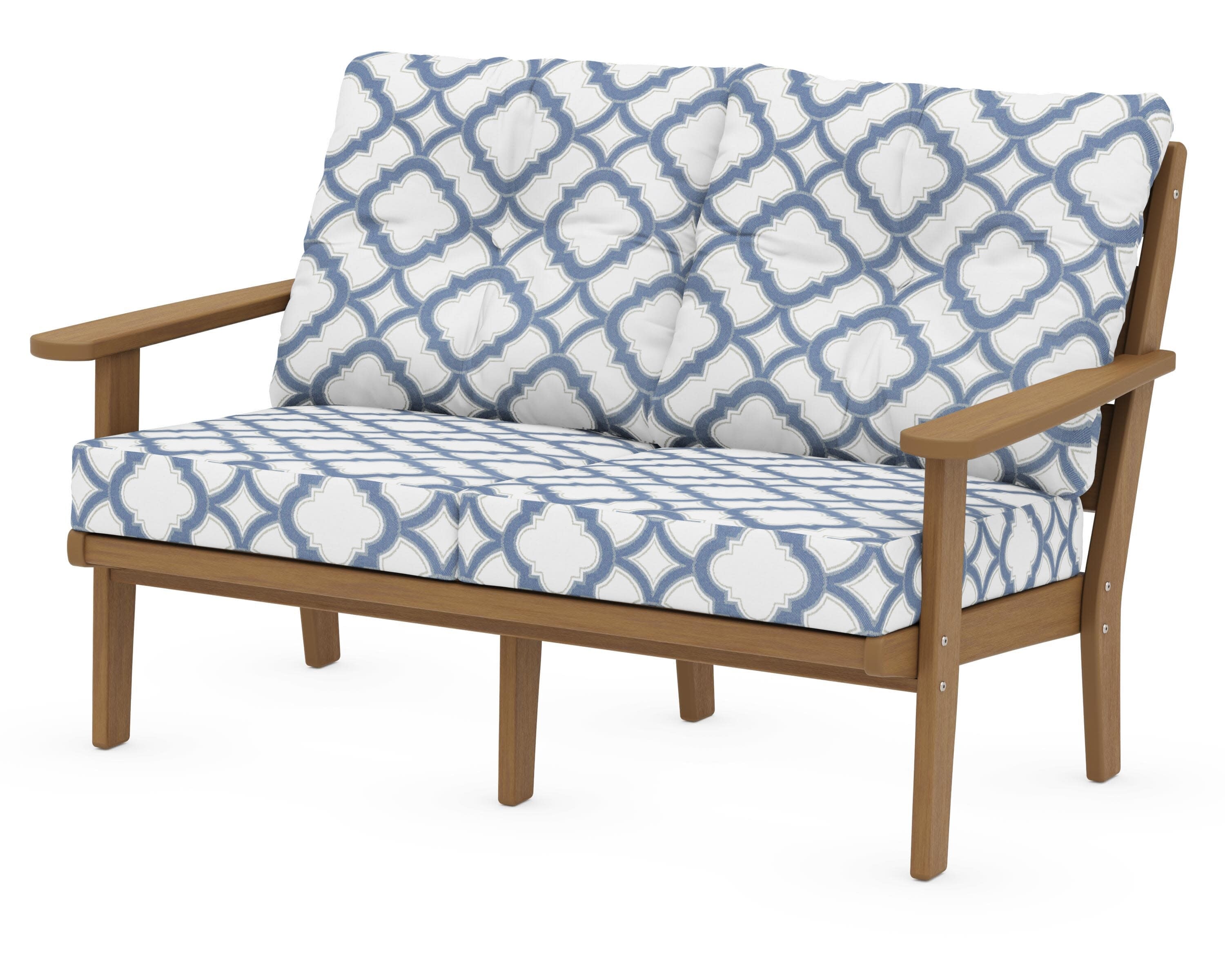 Lakeside Deep Seating Loveseat in Natural / Trellis Sky Blue