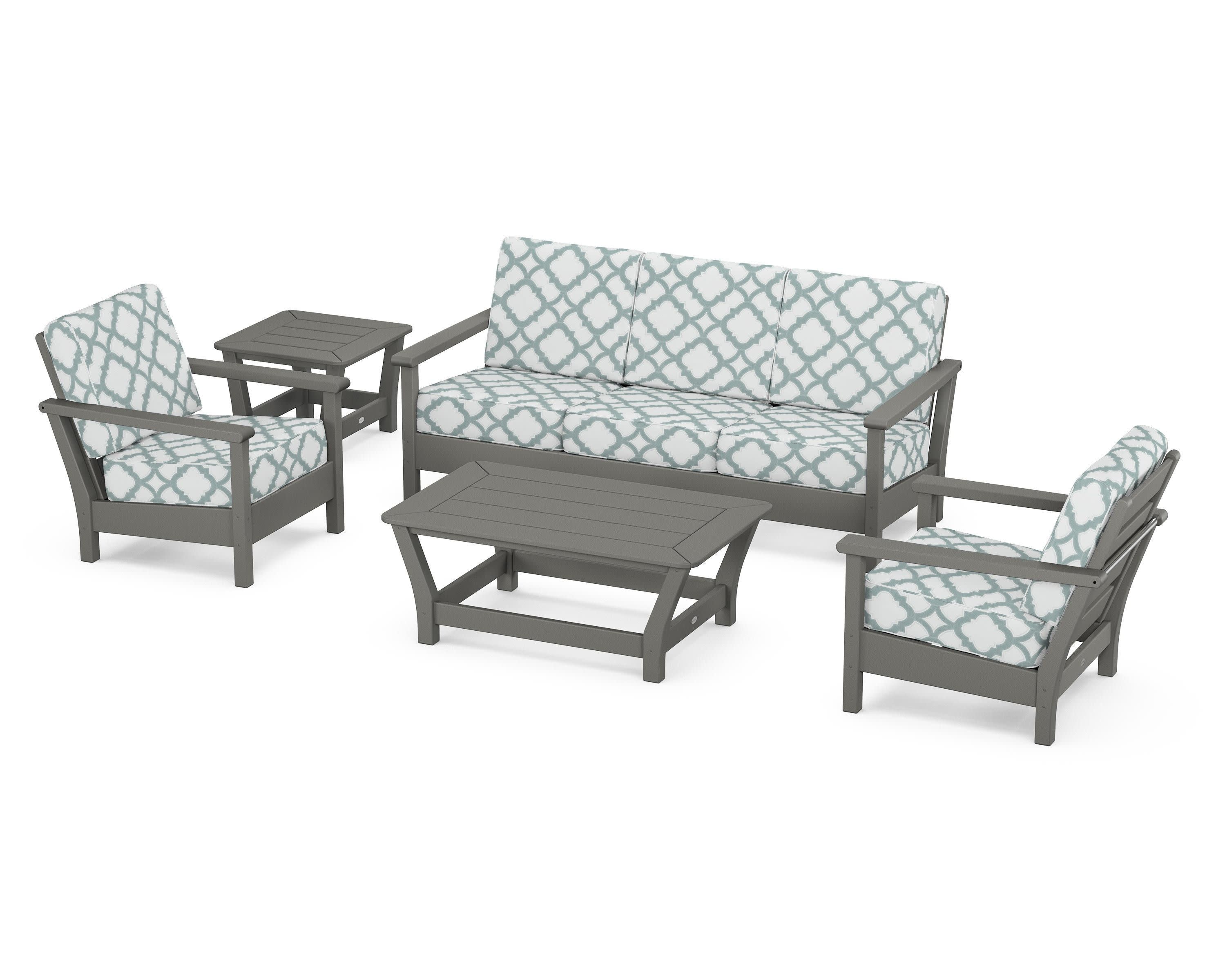 Harbour 5-Piece Deep Seating Set in Slate Grey / Trellis Glacier Spa